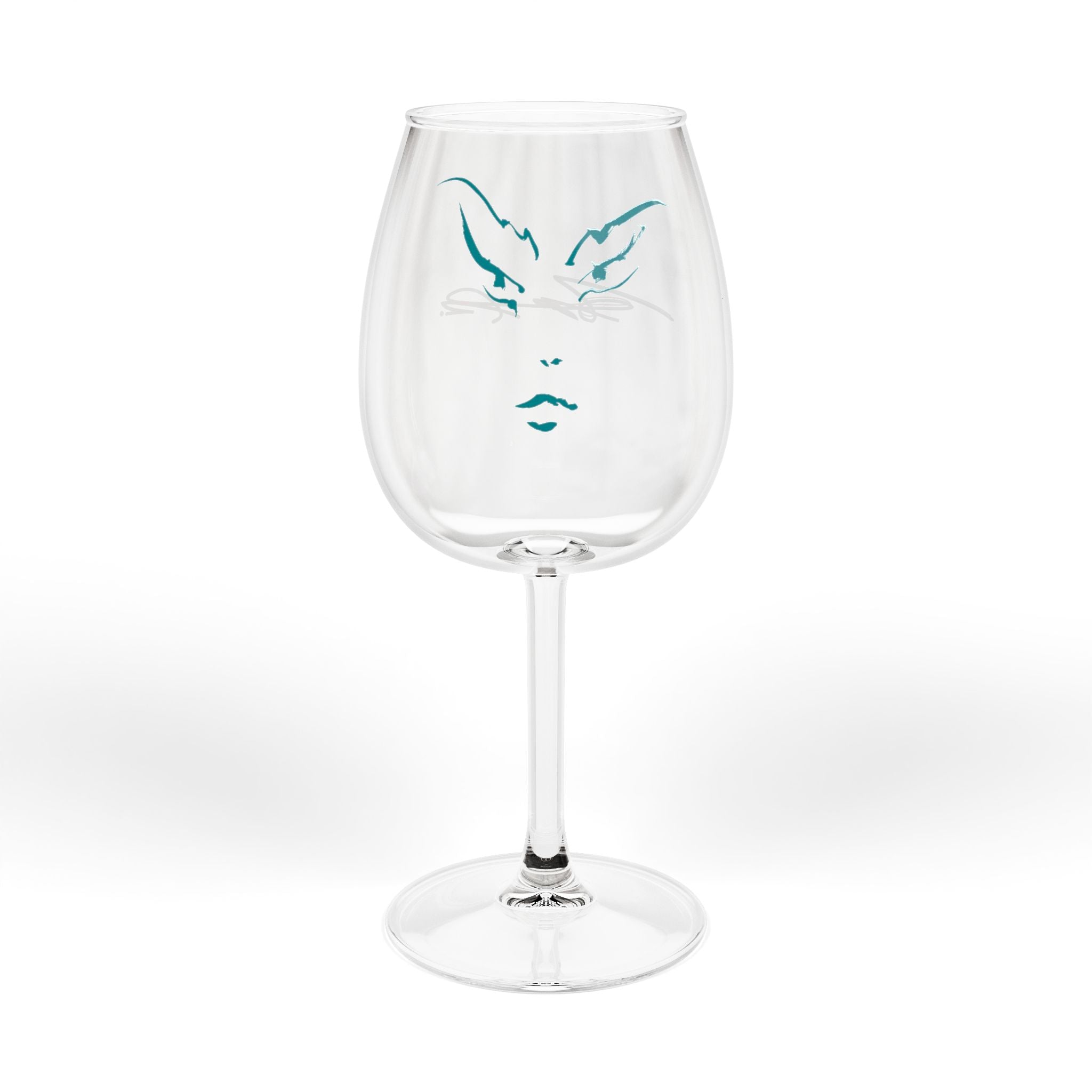 12oz Wine Glass with Minimalist Abstract Face Design — Modern Artistic Stemware
