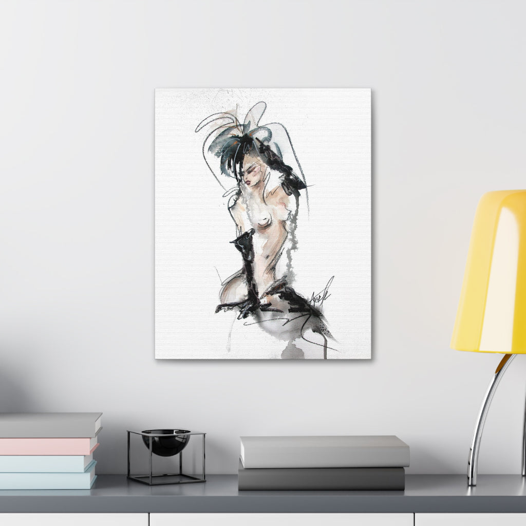 Woman In Black Gloves Canvas Print | Burlesque Pinup Canvas Art