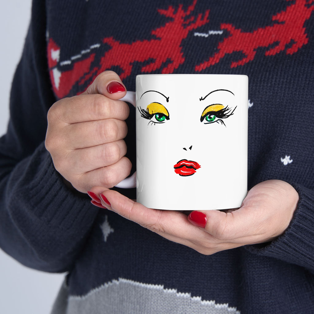 Eye & Lips Art Ceramic Mug — Minimalist Fashion Face Coffee Cup (11oz, 15oz)