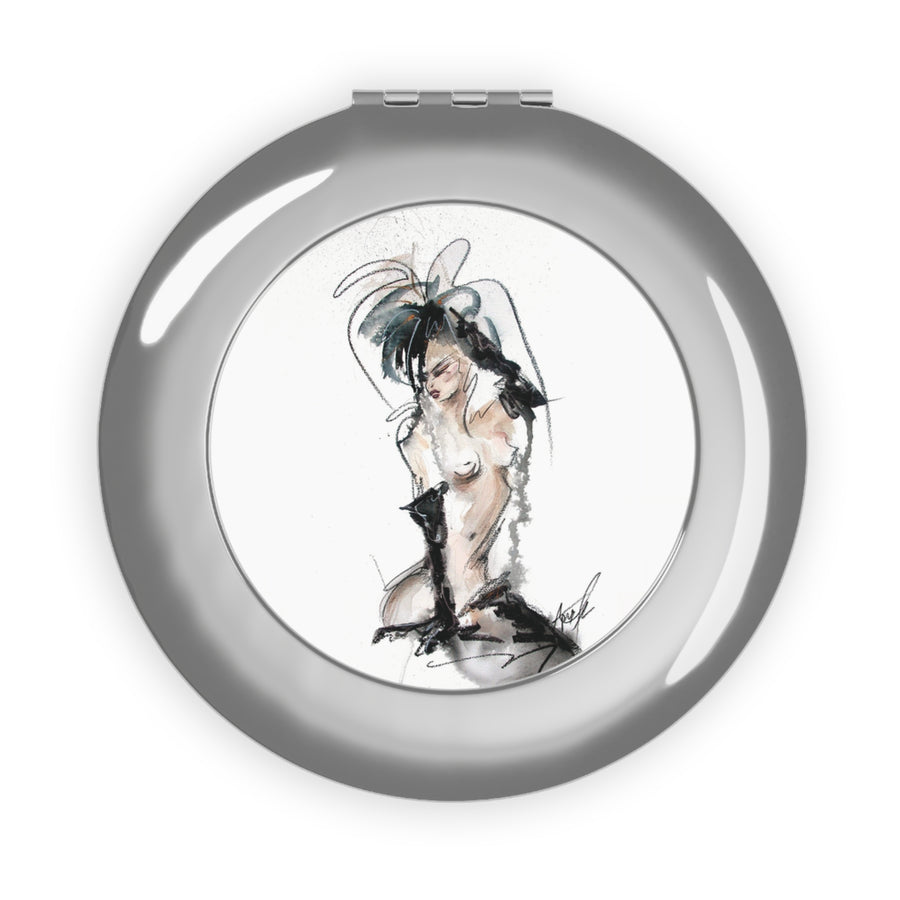 Compact Travel Mirror — Elegant Sketch Pinup Makeup Mirror