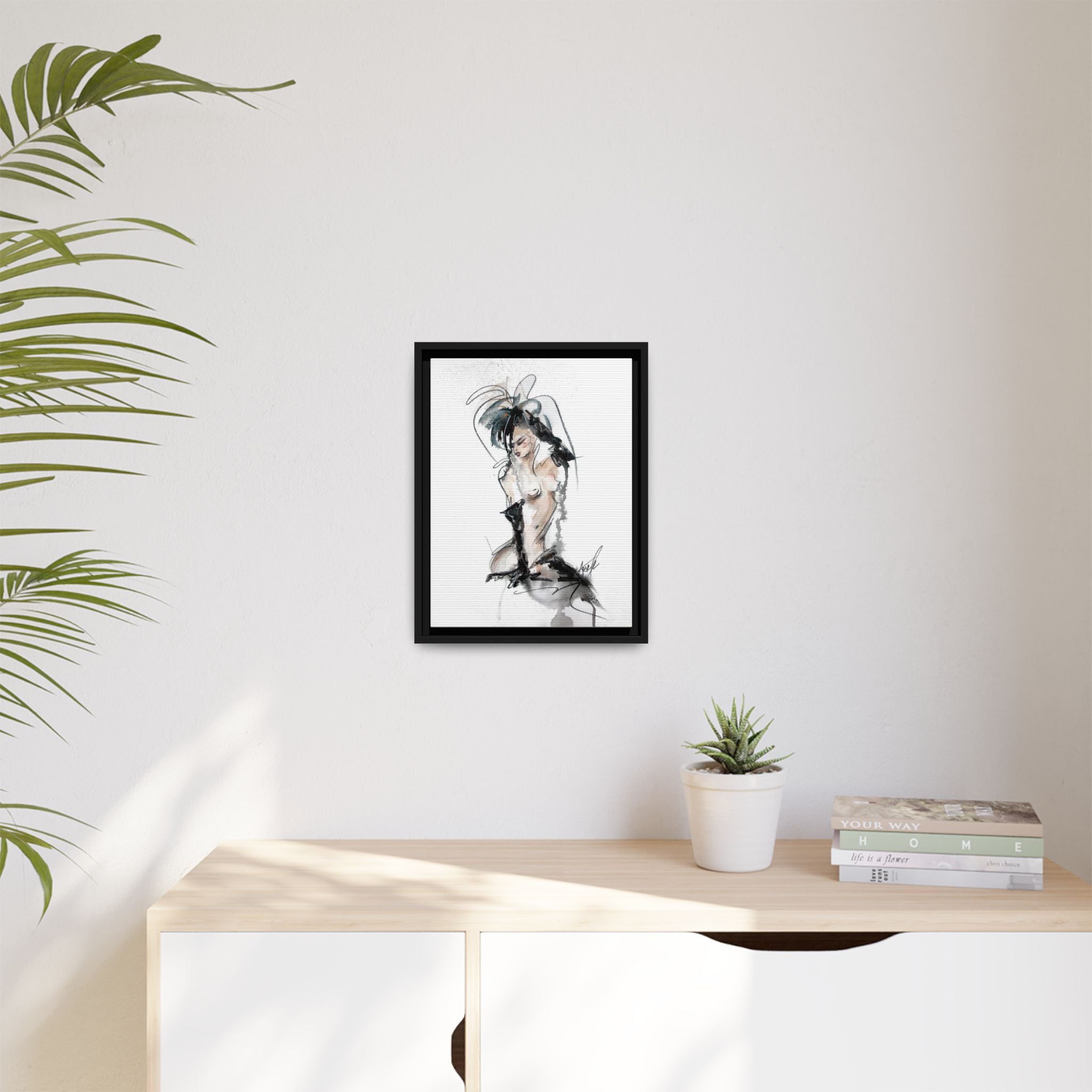 Woman in Black Gloves | Framed Nude Figure Sketch