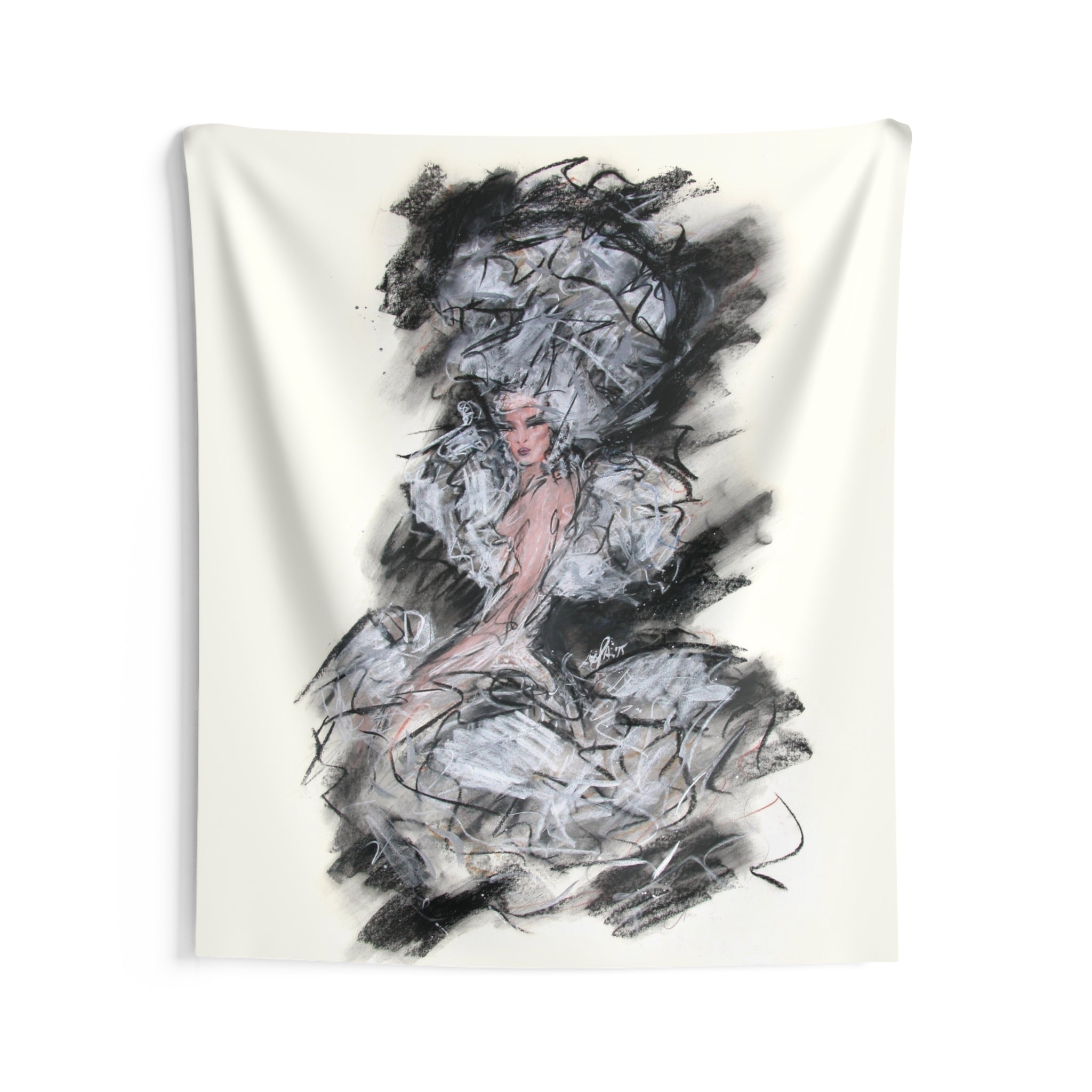 Fashion Illustration Wall Tapestry — Elegant Ballerina Sketch Art