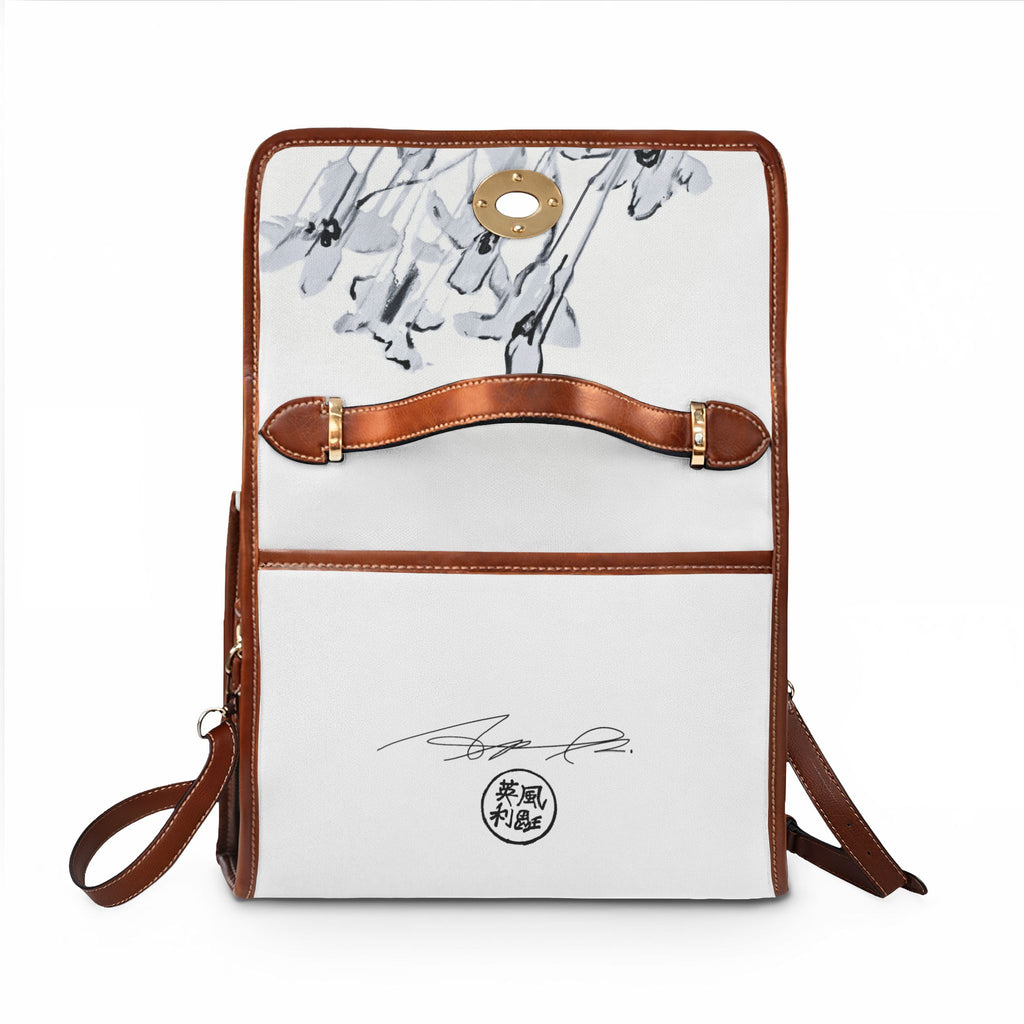 Canvas Satchel — Minimalist Black Ink Floral Waterproof Bag