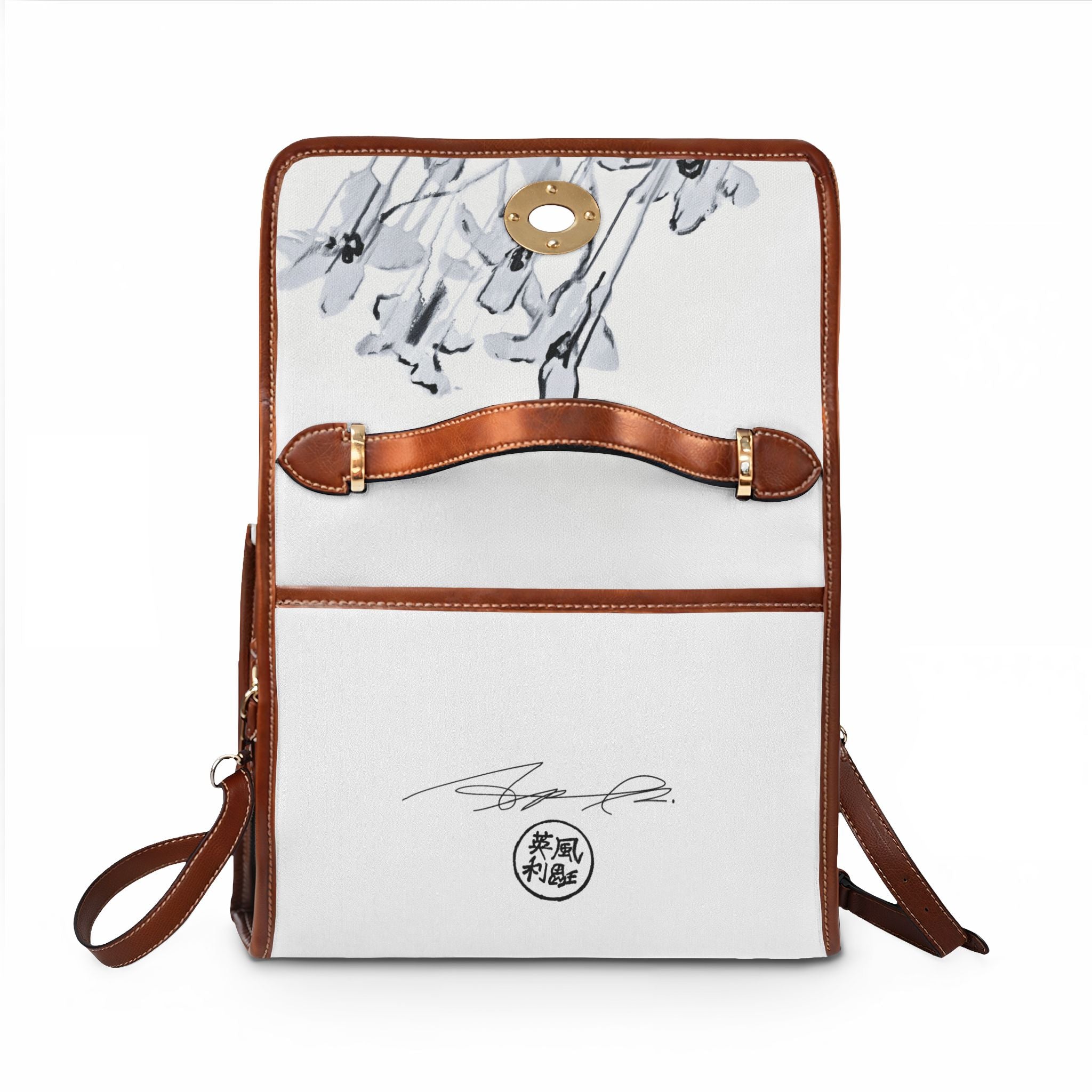Canvas Satchel — Minimalist Black Ink Floral Waterproof Bag