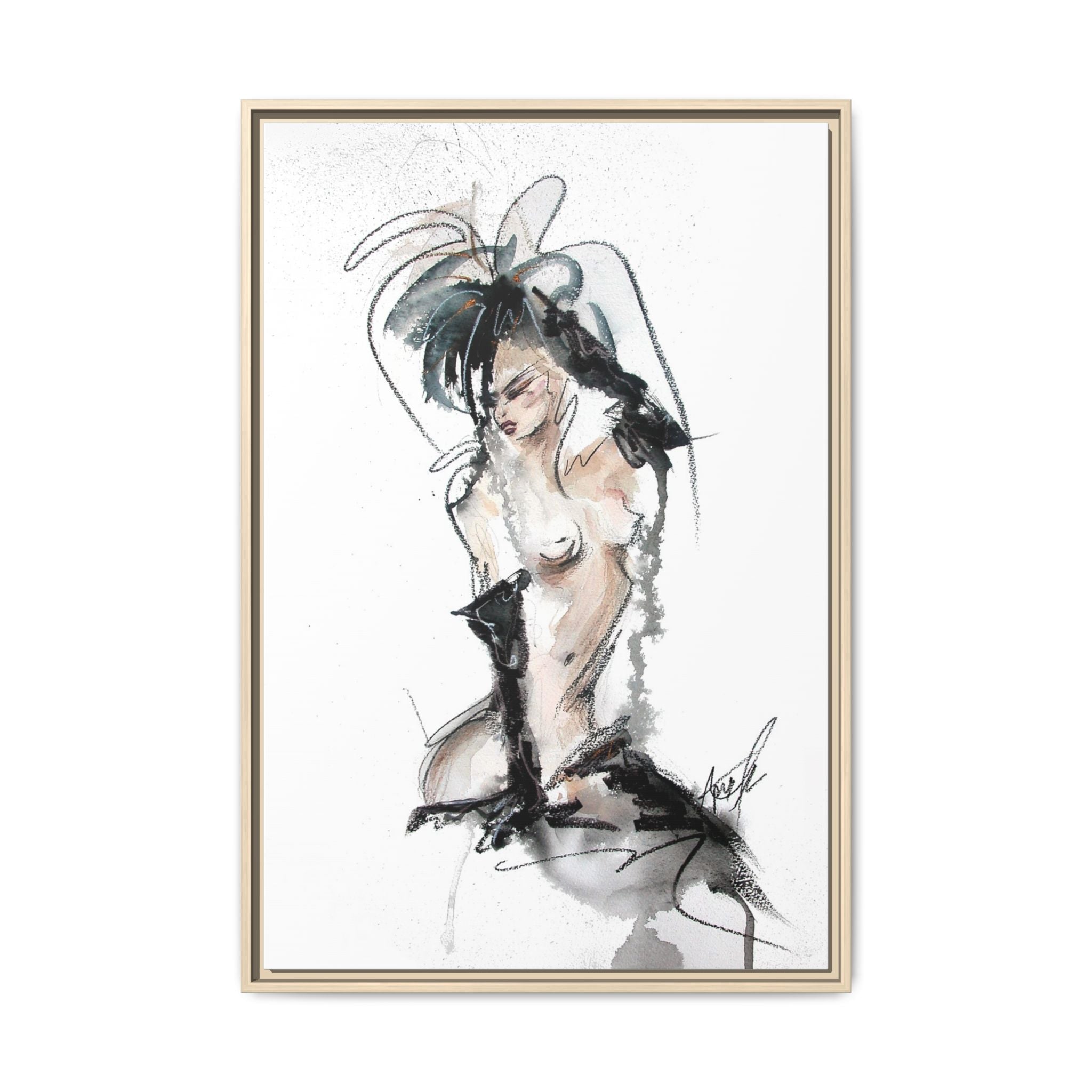 Woman in Black Gloves | Framed Nude Figure Sketch