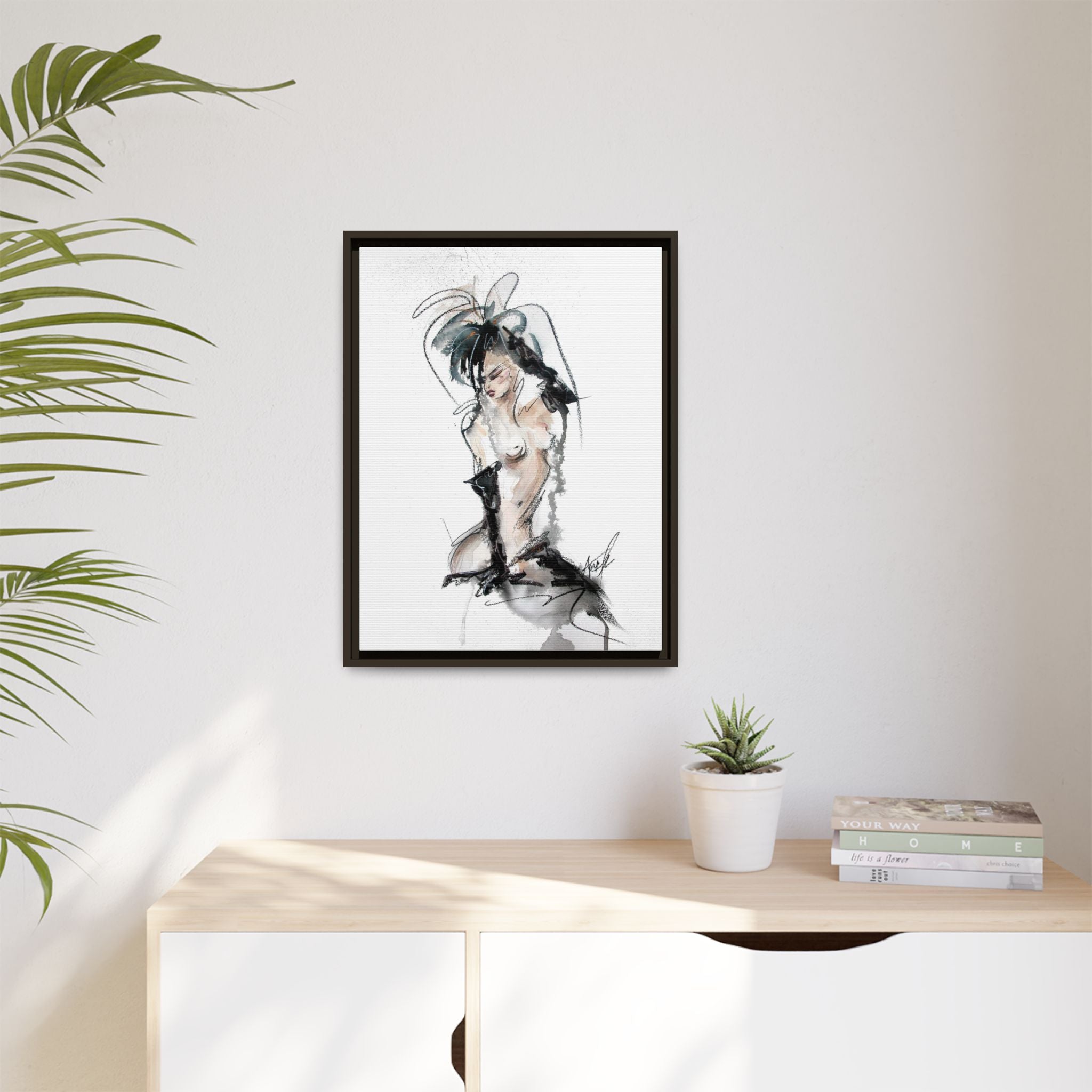 Woman in Black Gloves | Framed Nude Figure Sketch