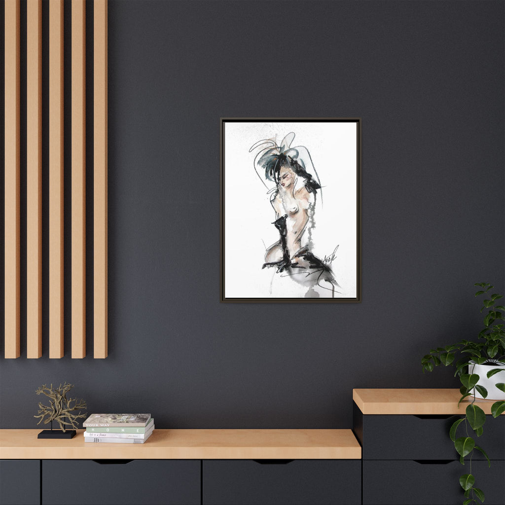 Woman in Black Gloves | Framed Nude Figure Sketch