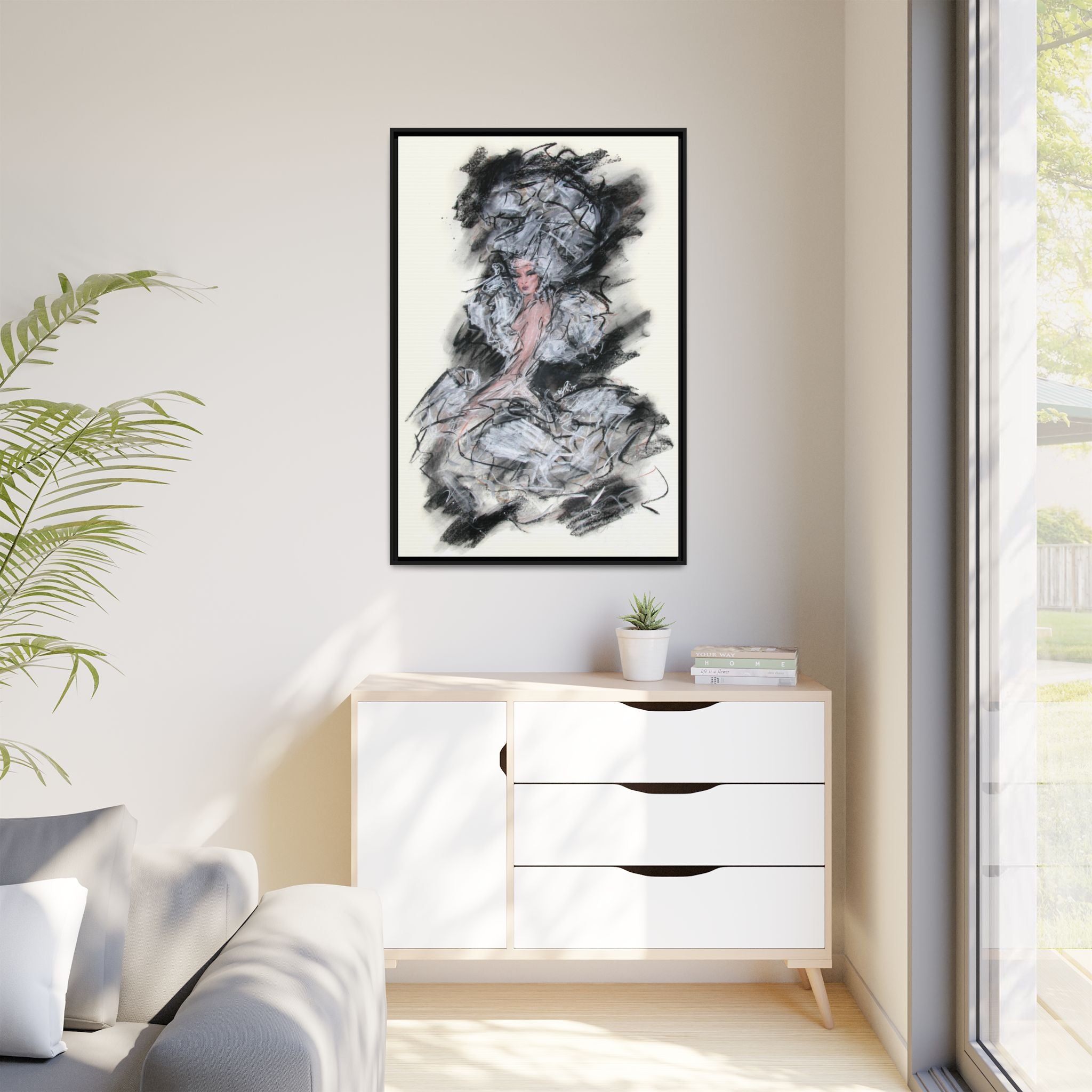 Framed Matte Canvas Art - Fashion Sketch Ballerina Illustration