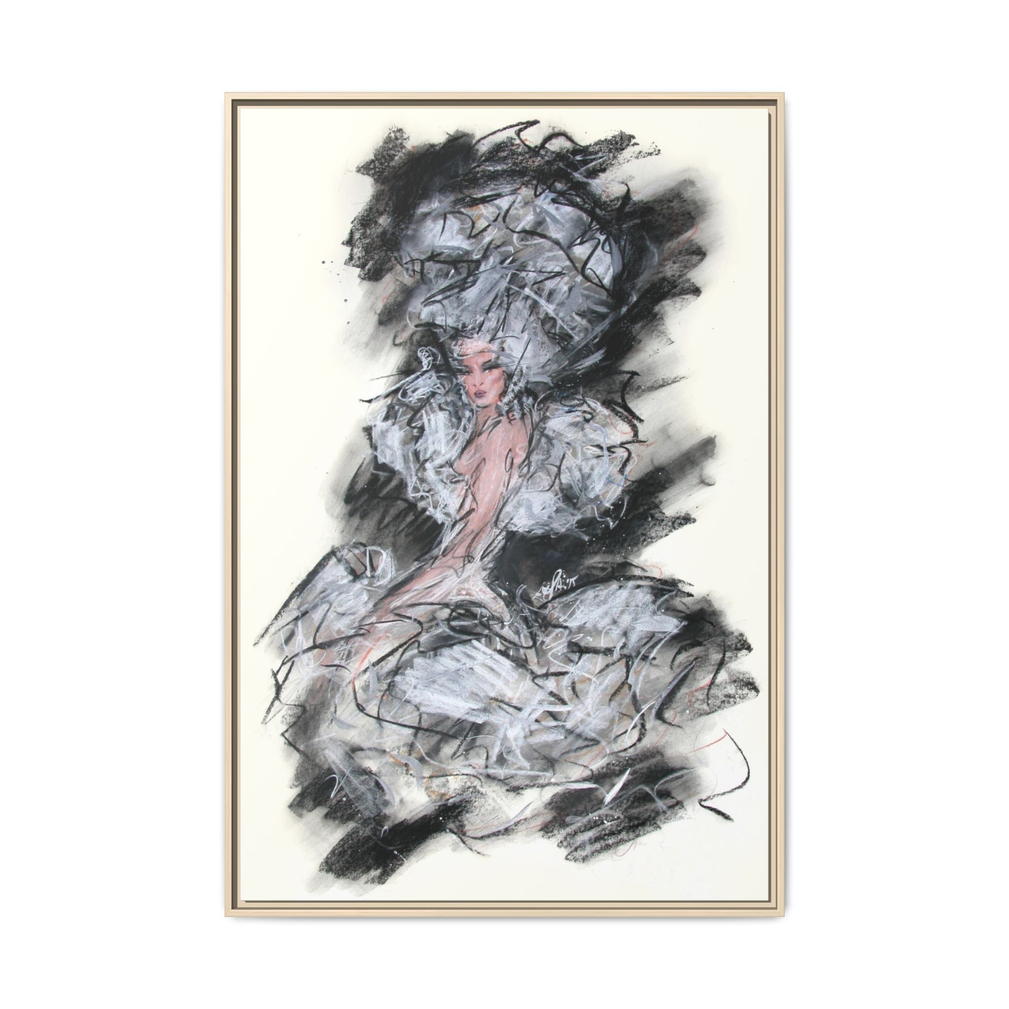 Framed Matte Canvas Art - Fashion Sketch Ballerina Illustration