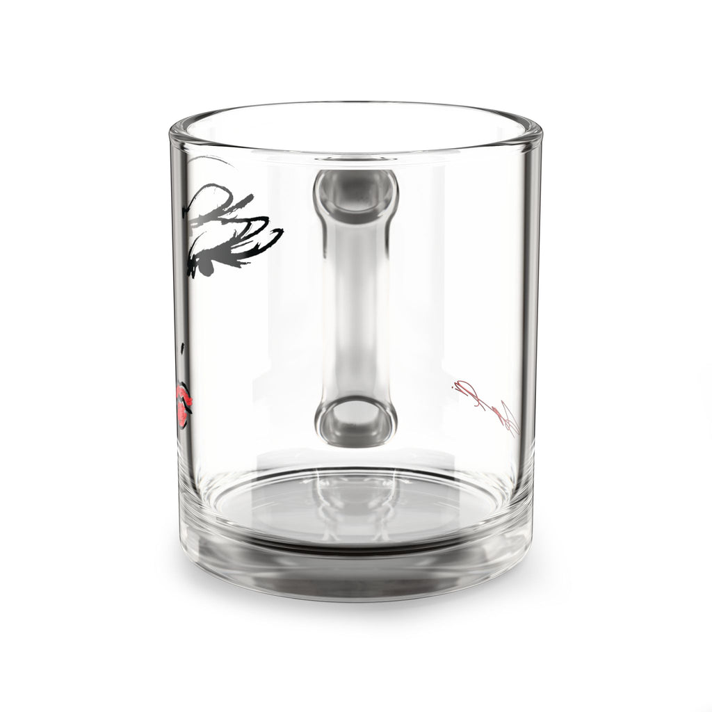Glam Face Illustration Glass Mug, 10oz | Fashion Portrait, Red Lips