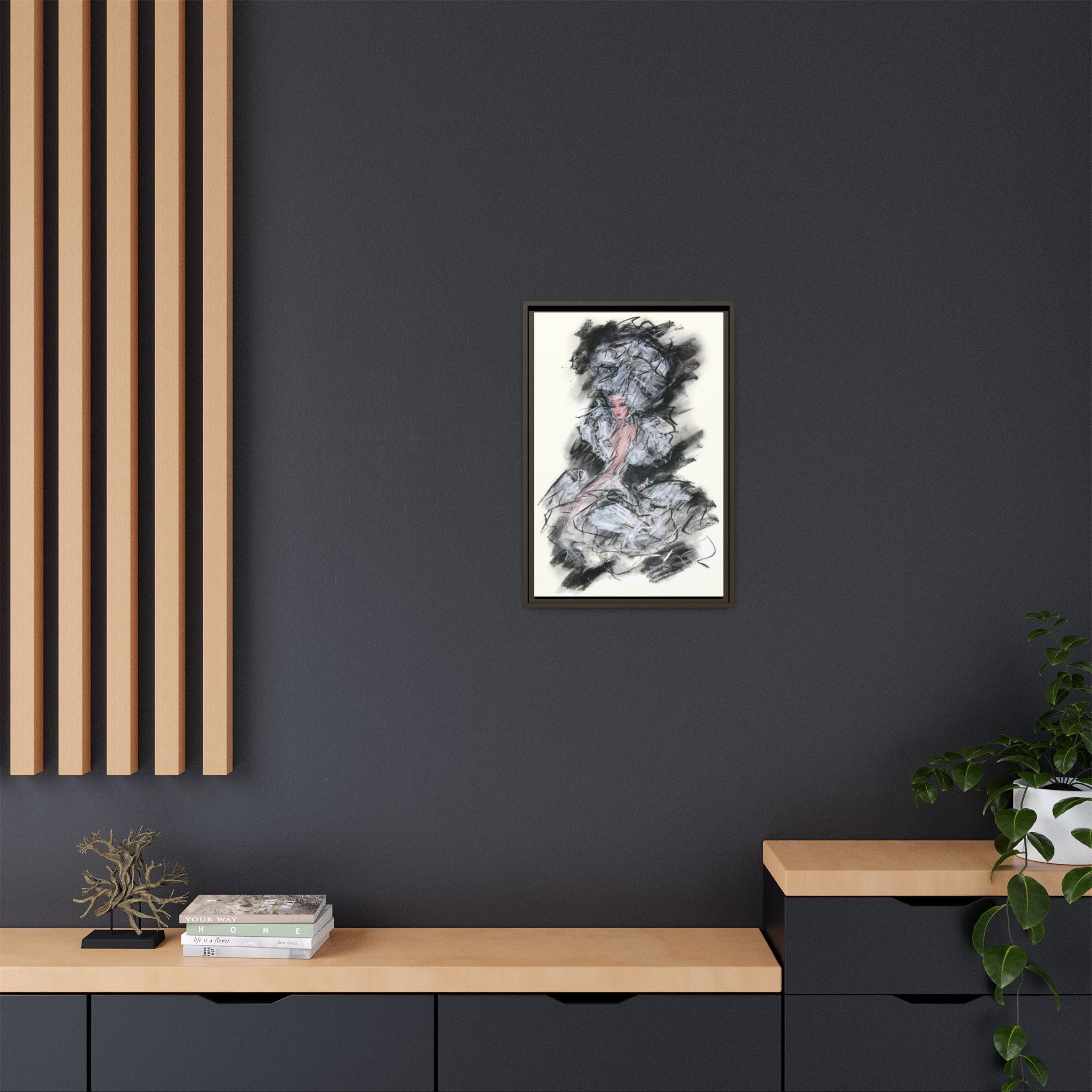 Framed Matte Canvas Art - Fashion Sketch Ballerina Illustration