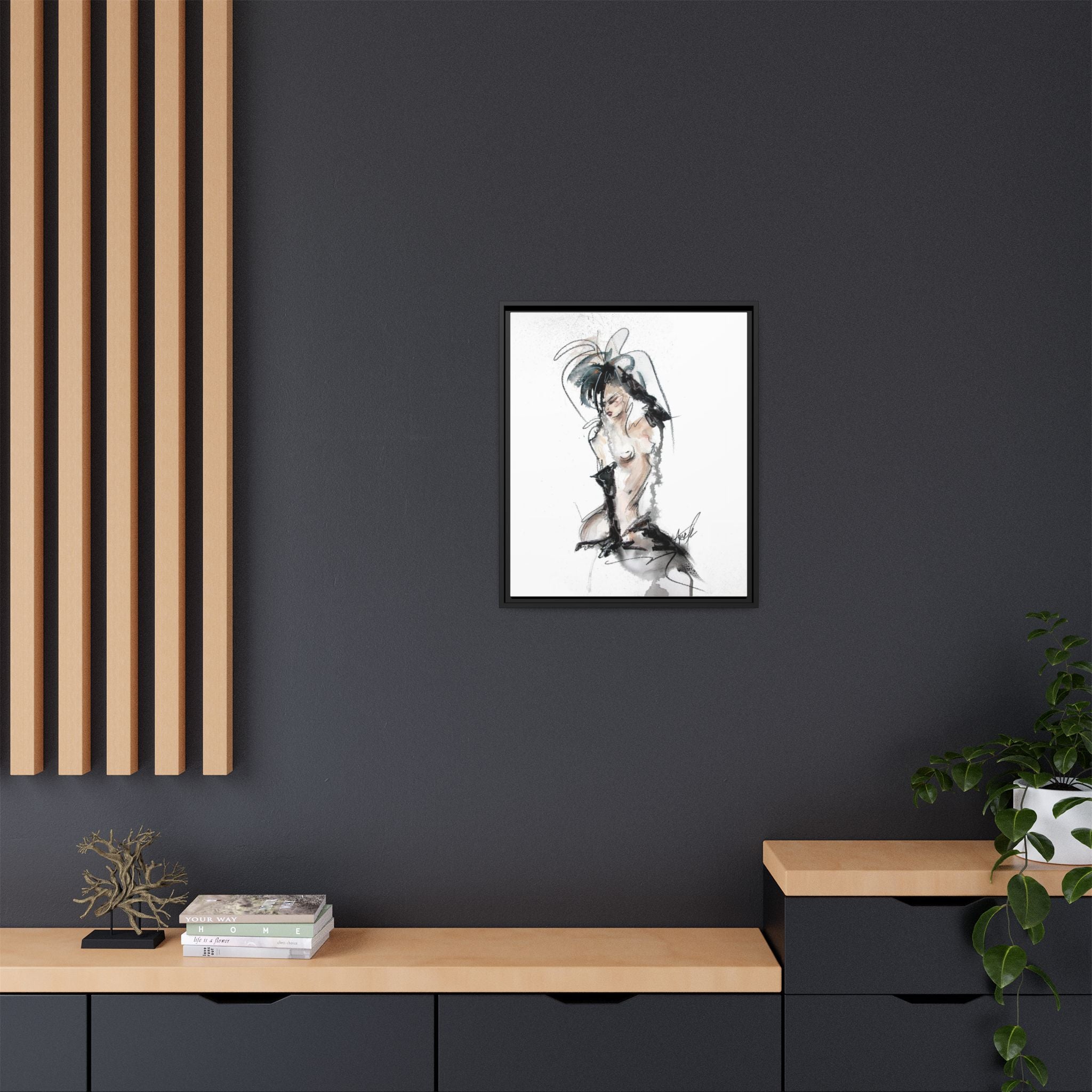 Woman in Black Gloves | Framed Nude Figure Sketch