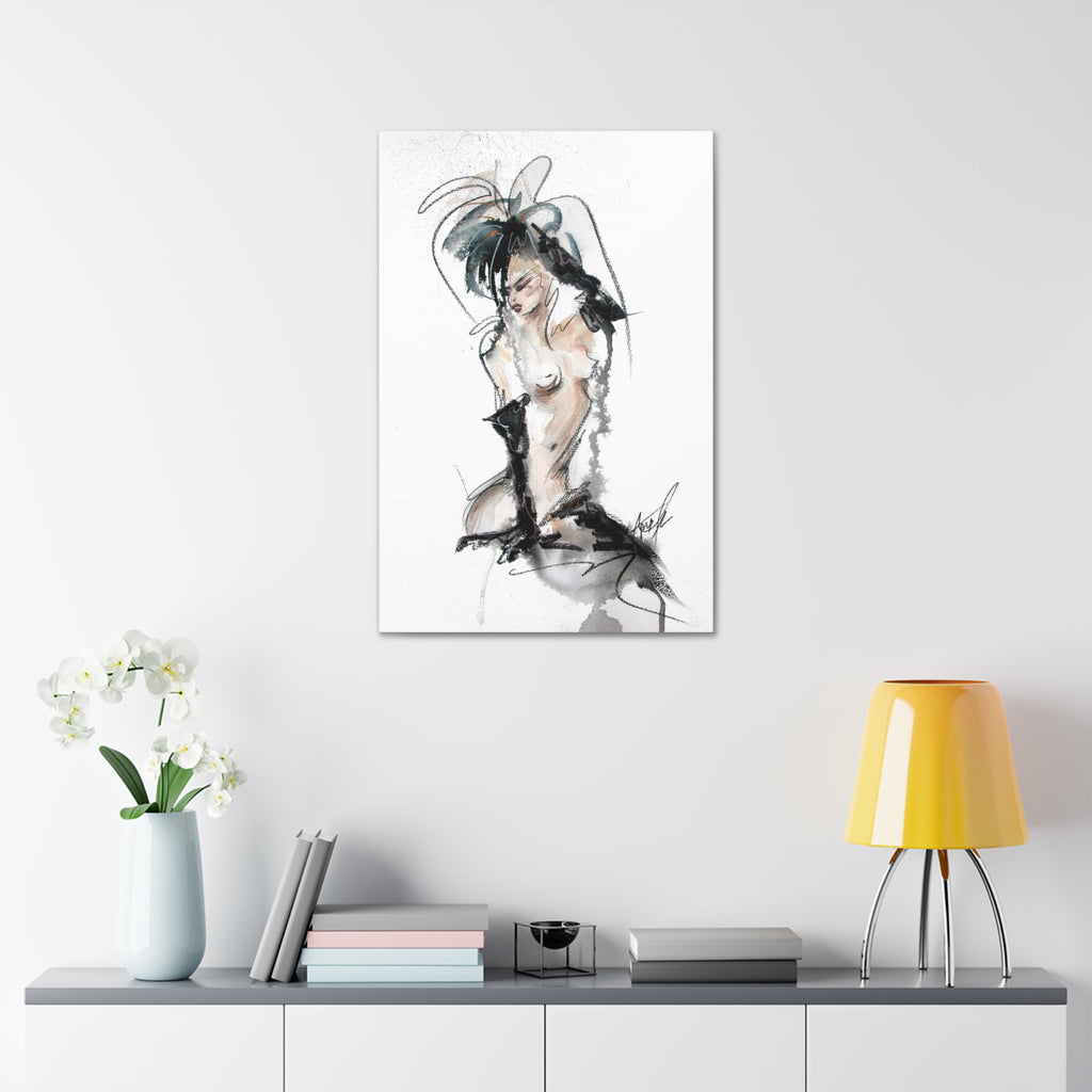 Woman In Black Gloves Canvas Print | Burlesque Pinup Canvas Art