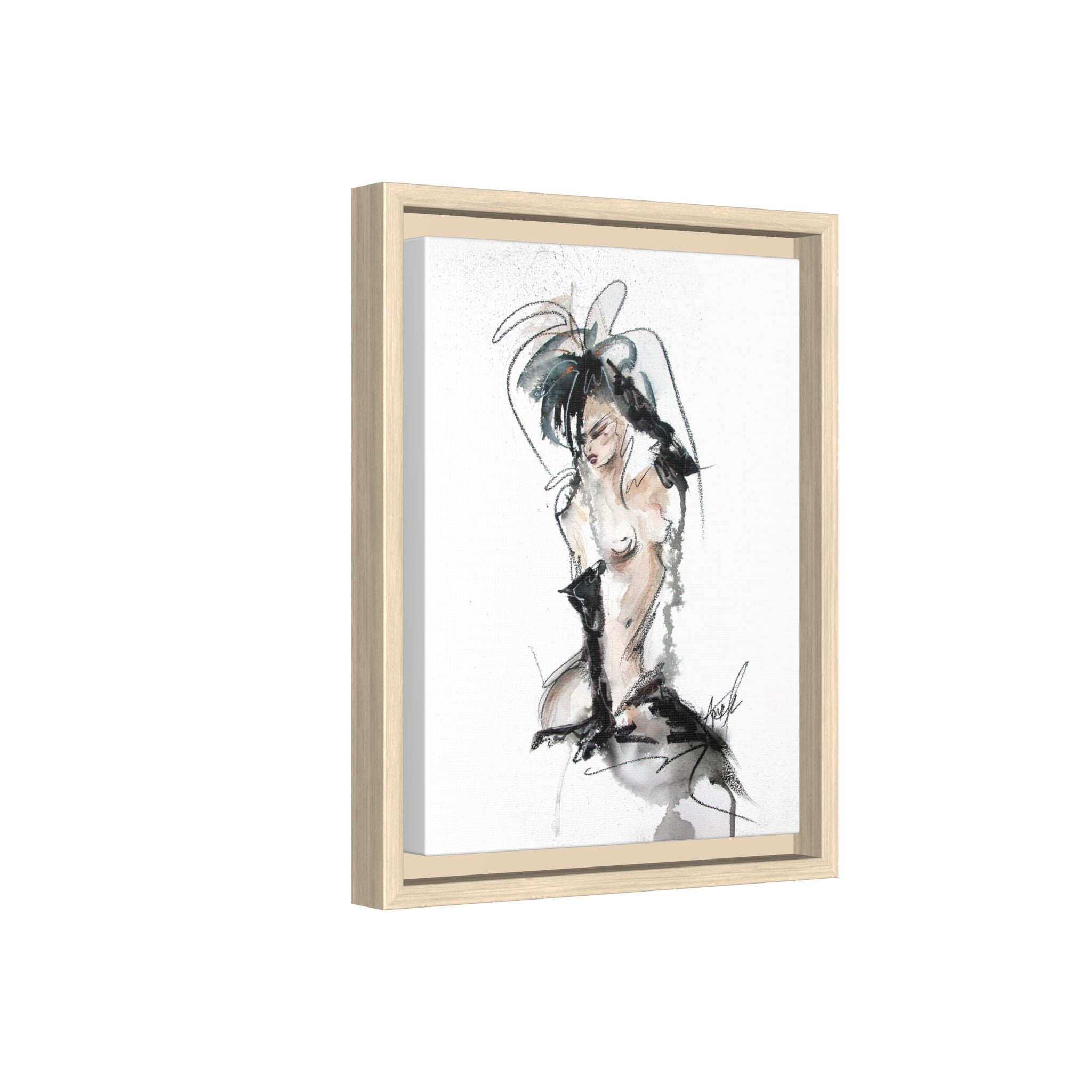 Woman in Black Gloves | Framed Nude Figure Sketch