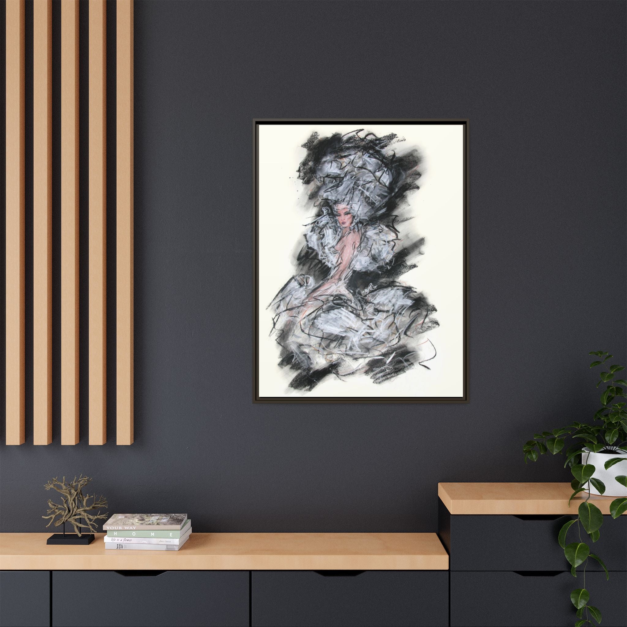 Framed Matte Canvas Art - Fashion Sketch Ballerina Illustration