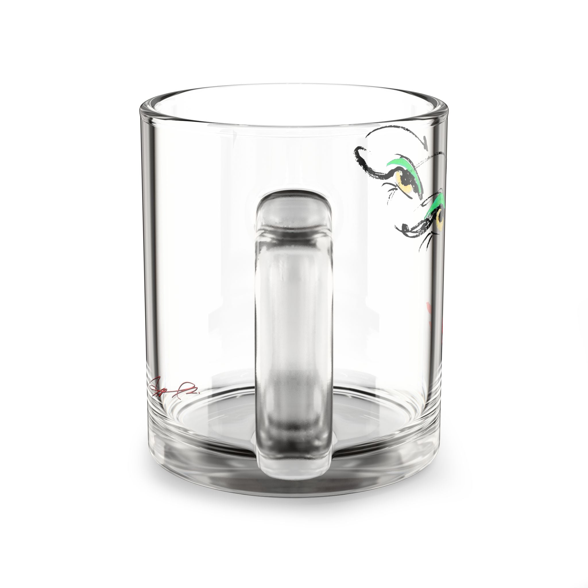 Stylized Fashion Face Glass Mug | Minimal Portrait, Red Lips, Green Eyeshadow