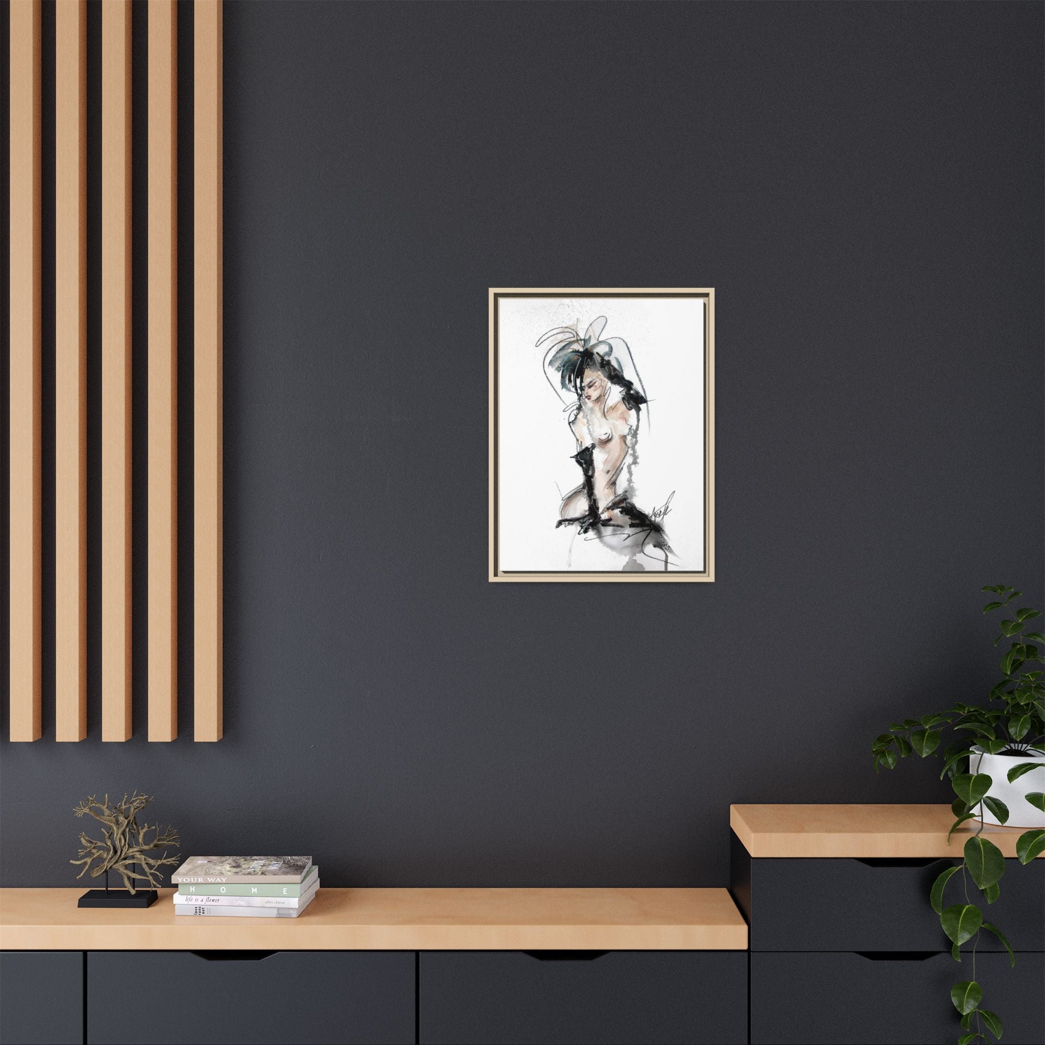 Woman in Black Gloves | Framed Nude Figure Sketch