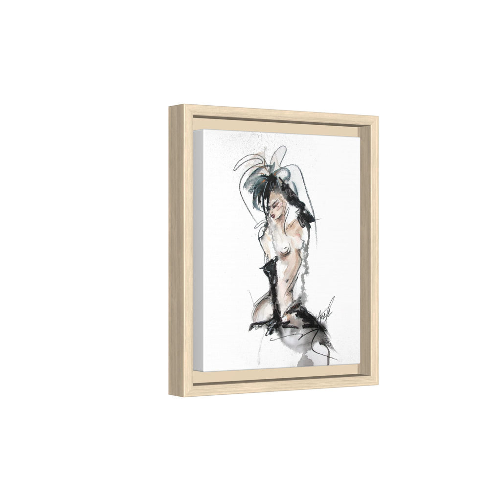 Woman in Black Gloves | Framed Nude Figure Sketch