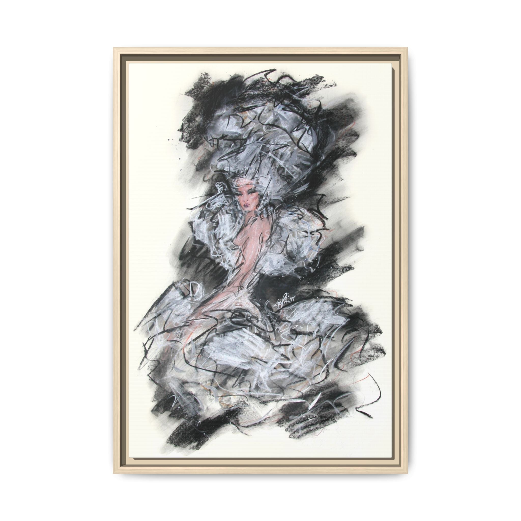 Framed Matte Canvas Art - Fashion Sketch Ballerina Illustration