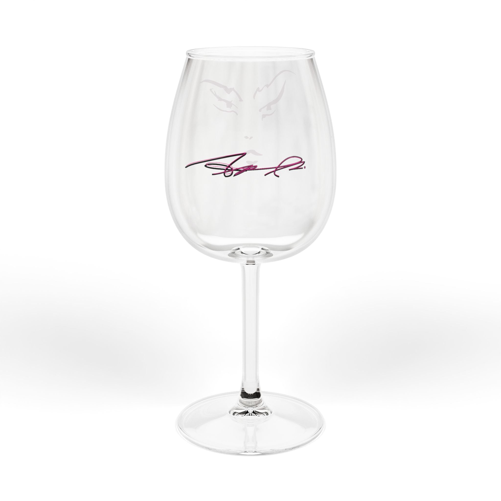 12oz Wine Glass with Pink Masquerade Mask Face Design — Elegant Party & Gift Glassware