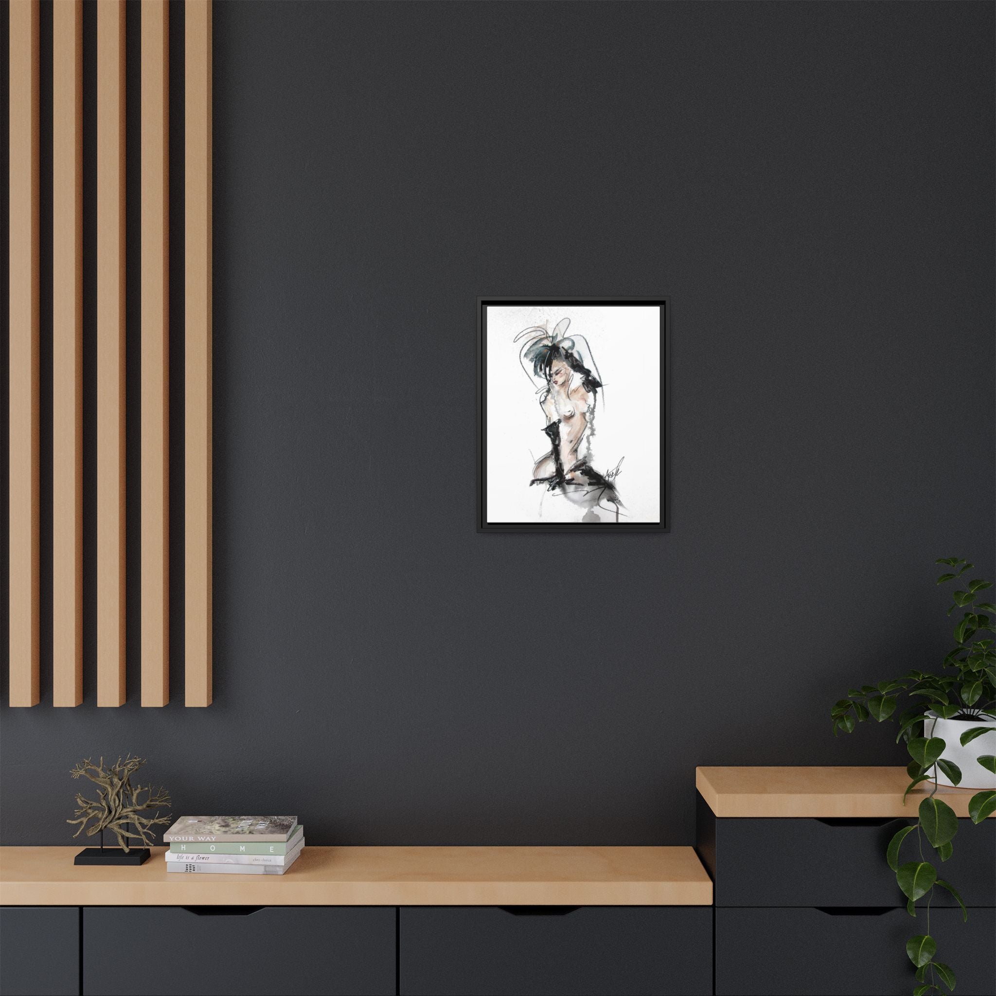 Woman in Black Gloves | Framed Nude Figure Sketch