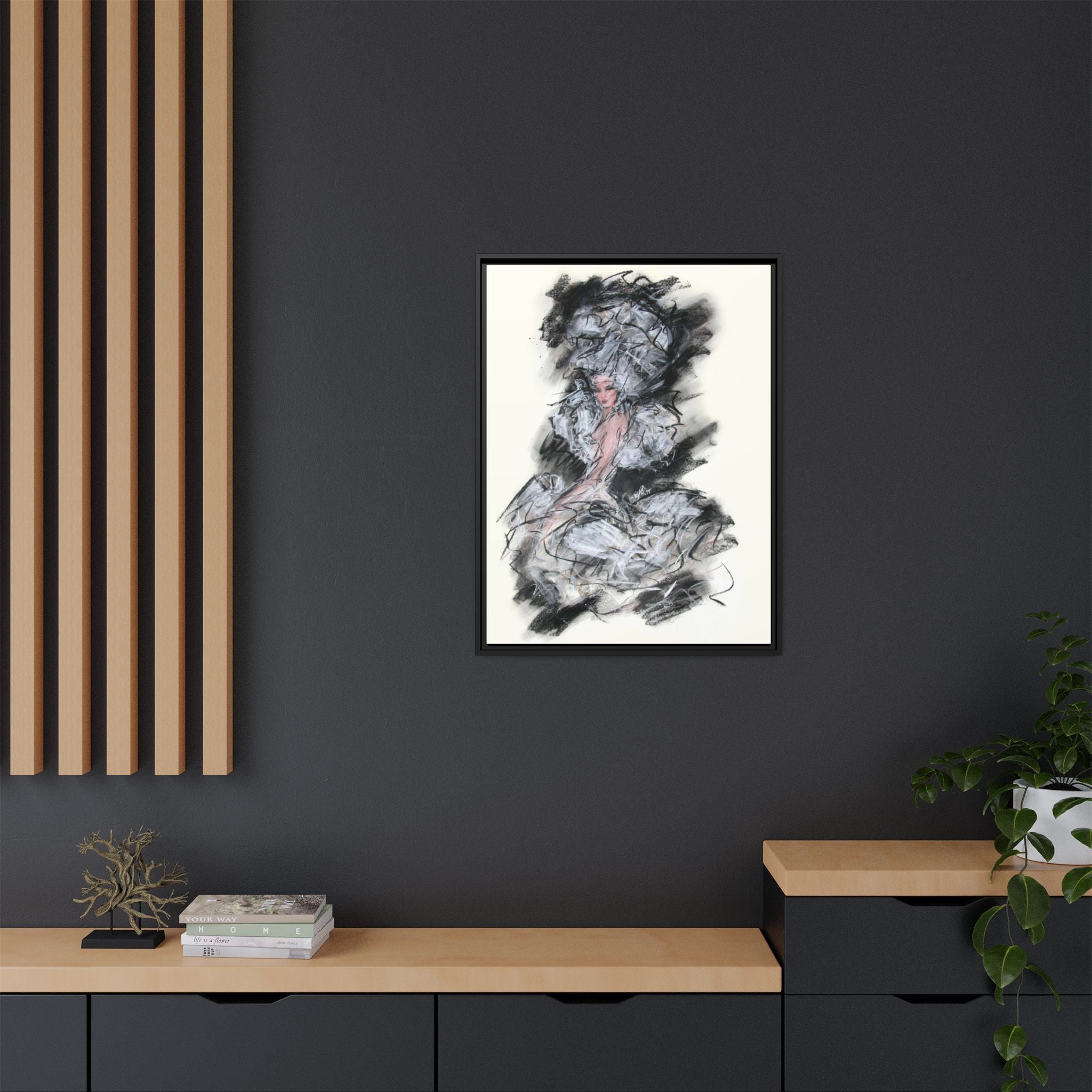 Framed Matte Canvas Art - Fashion Sketch Ballerina Illustration