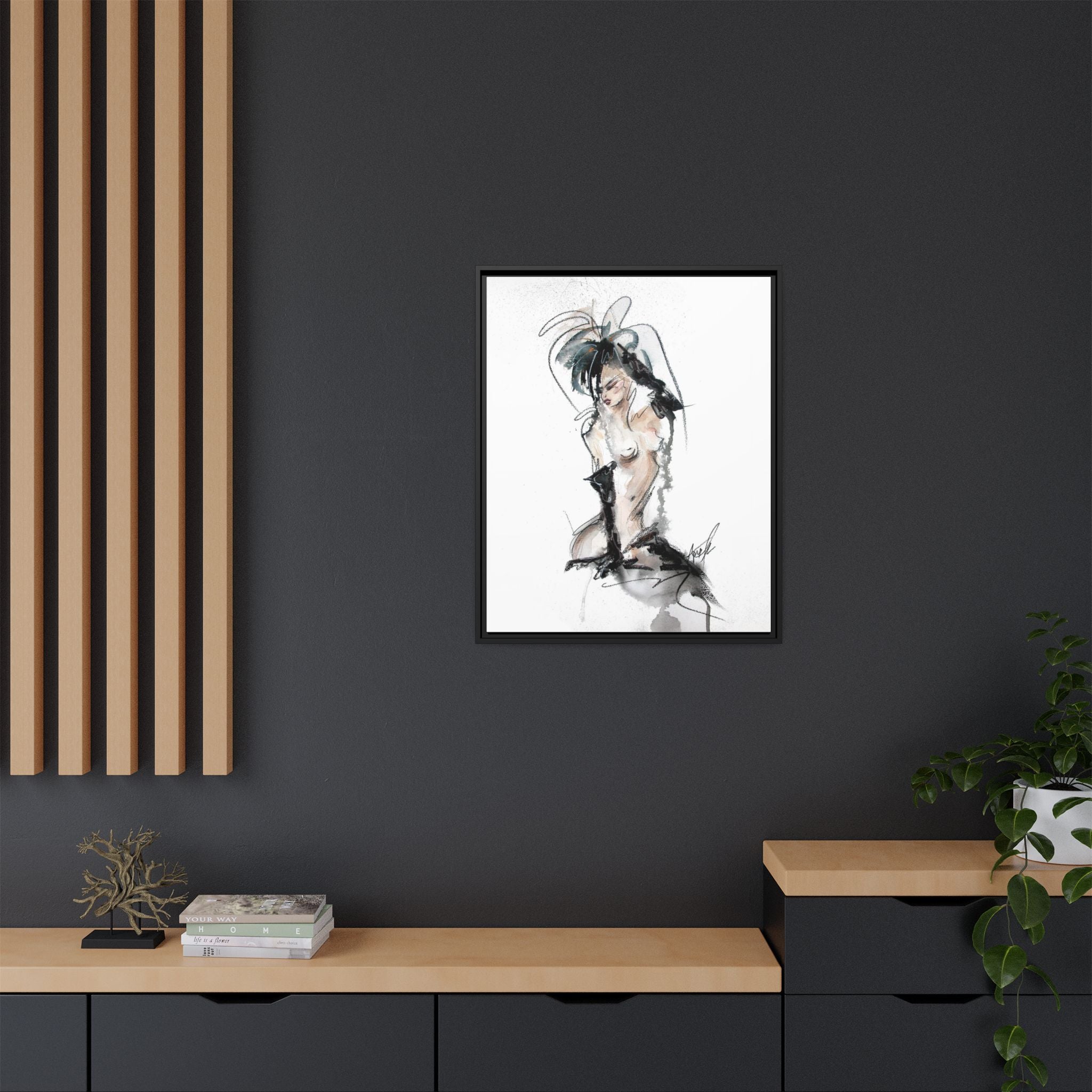 Woman in Black Gloves | Framed Nude Figure Sketch