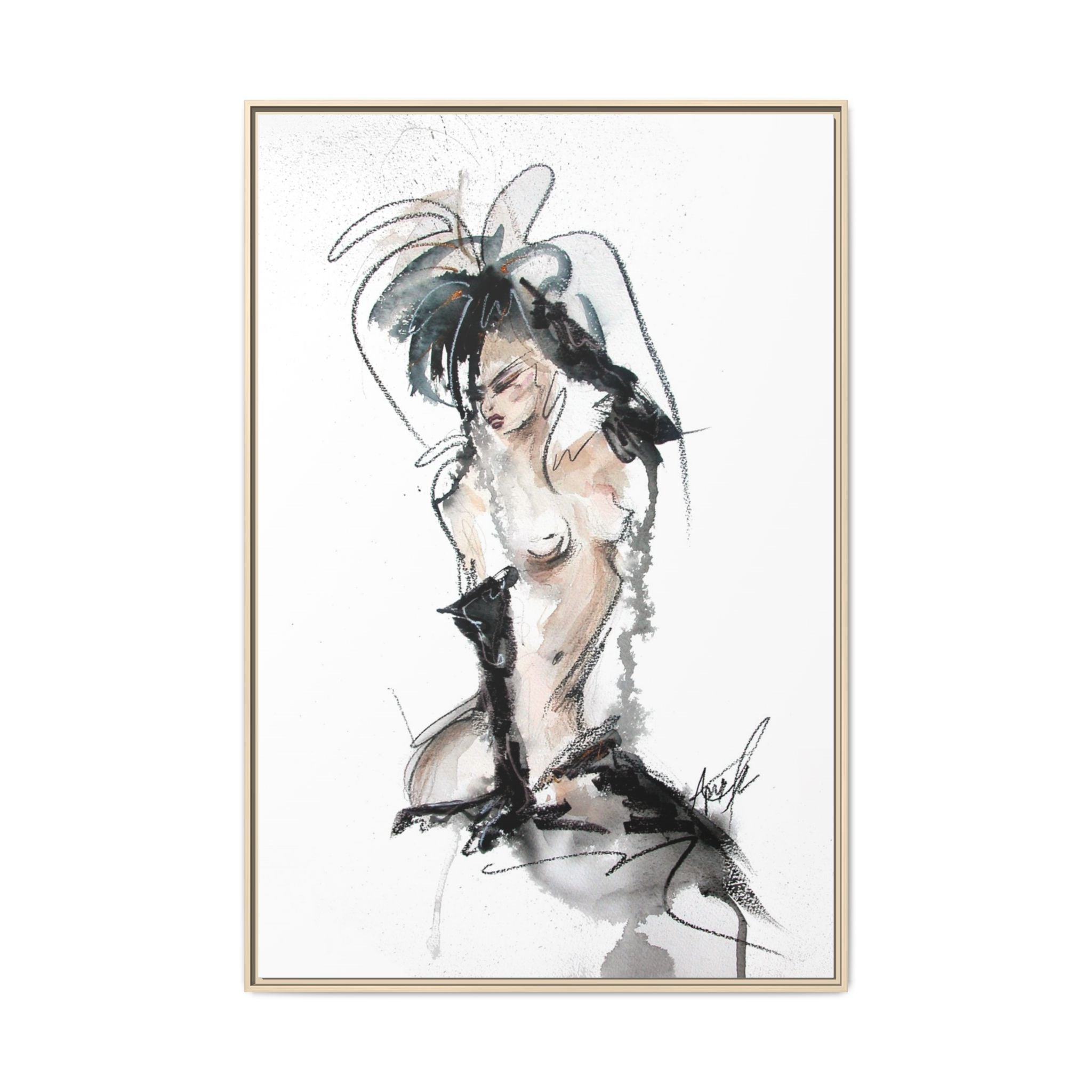 Woman in Black Gloves | Framed Nude Figure Sketch