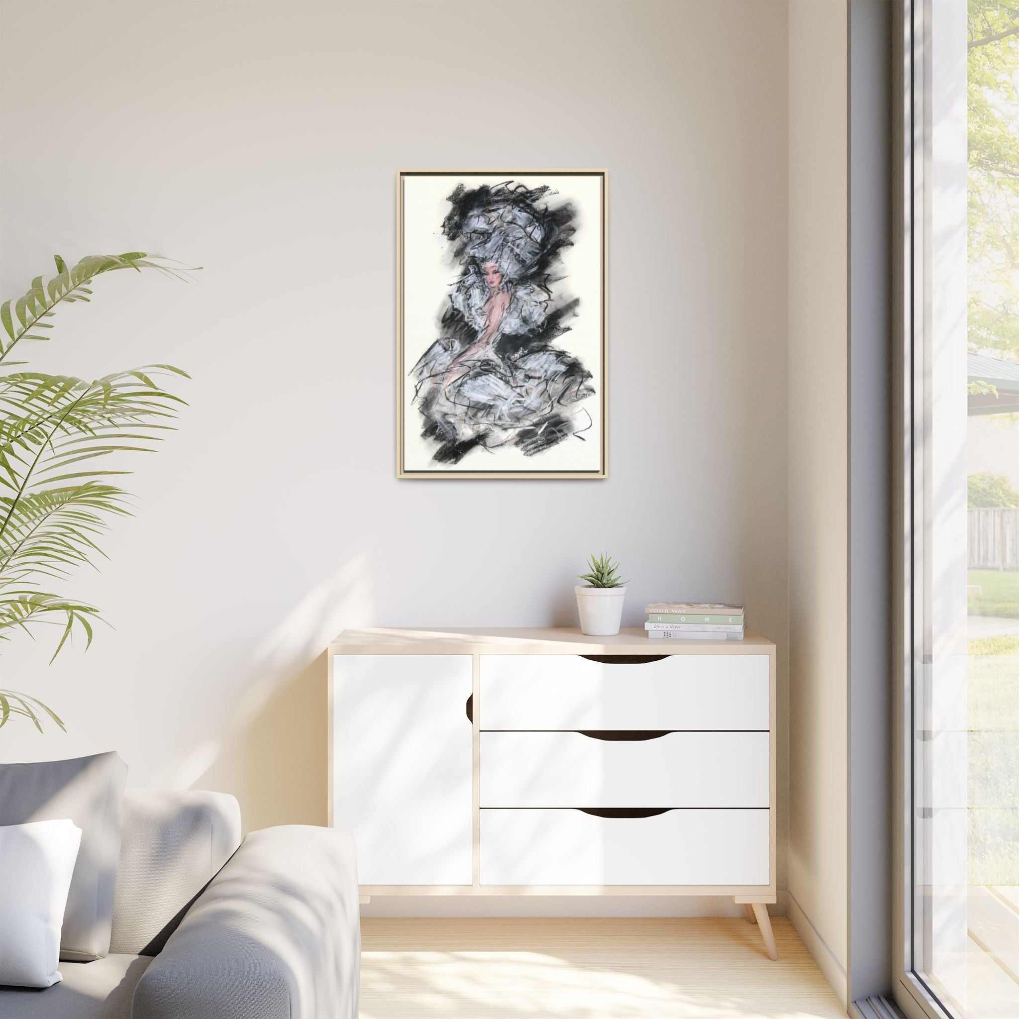 Framed Matte Canvas Art - Fashion Sketch Ballerina Illustration