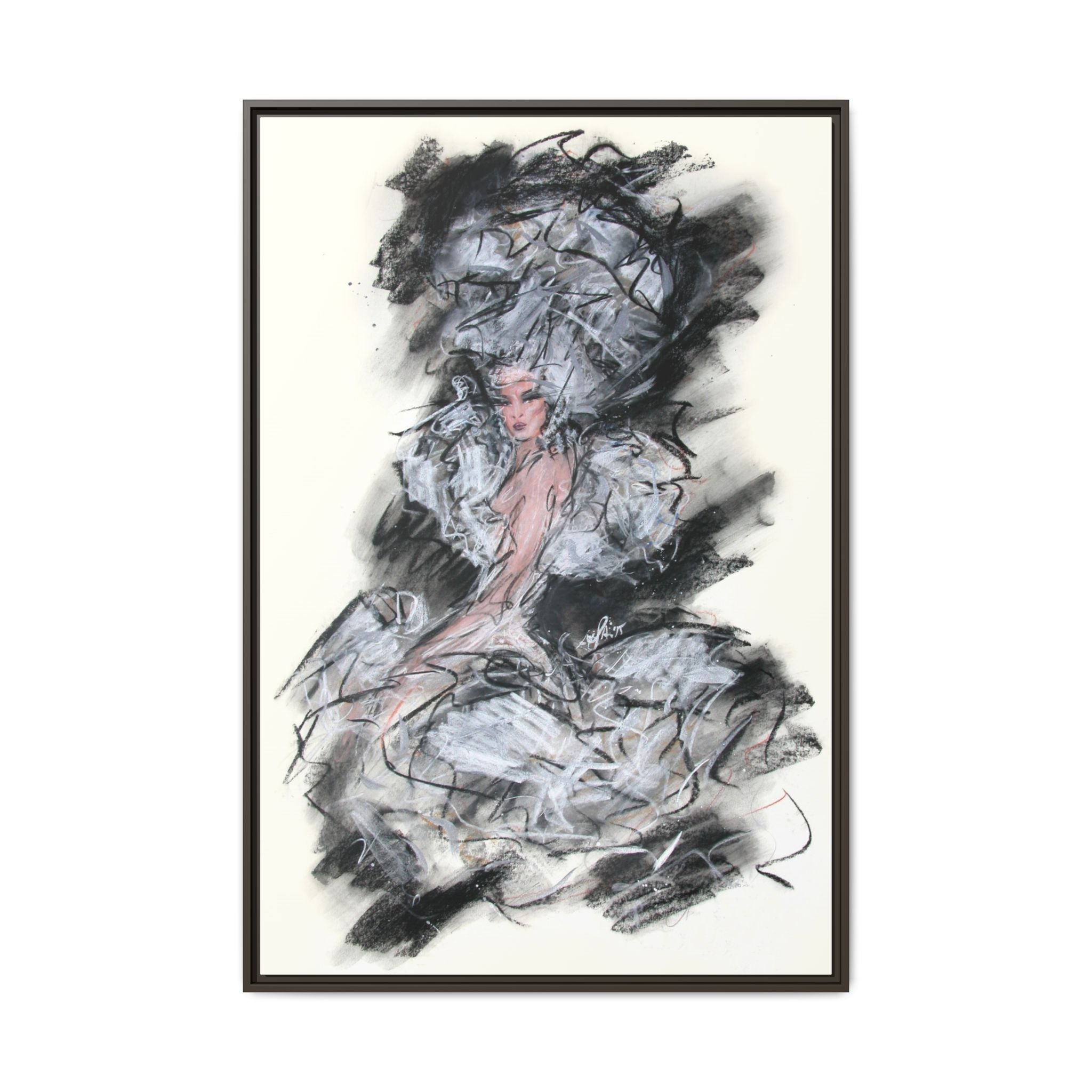 Framed Matte Canvas Art - Fashion Sketch Ballerina Illustration