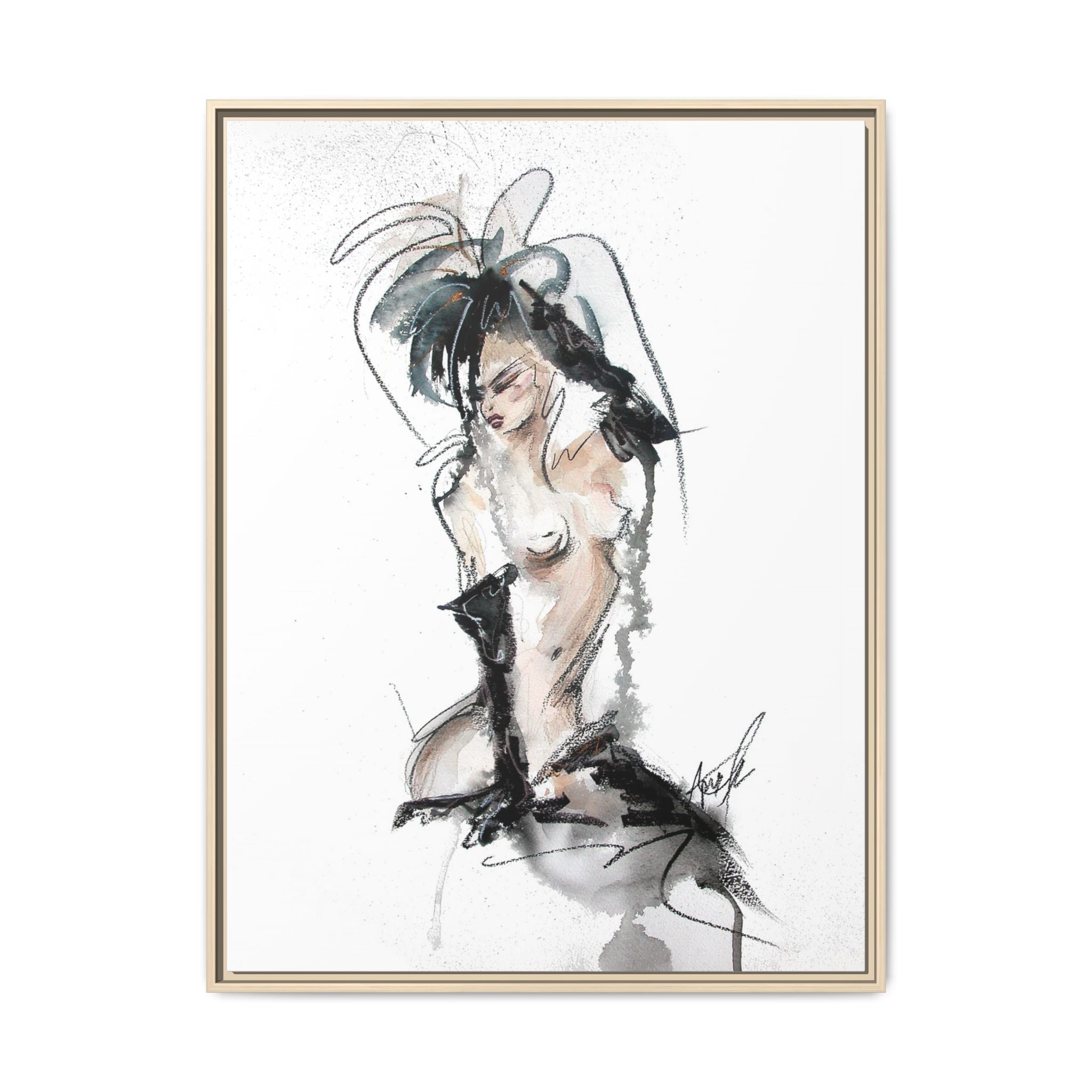 Woman in Black Gloves | Framed Nude Figure Sketch
