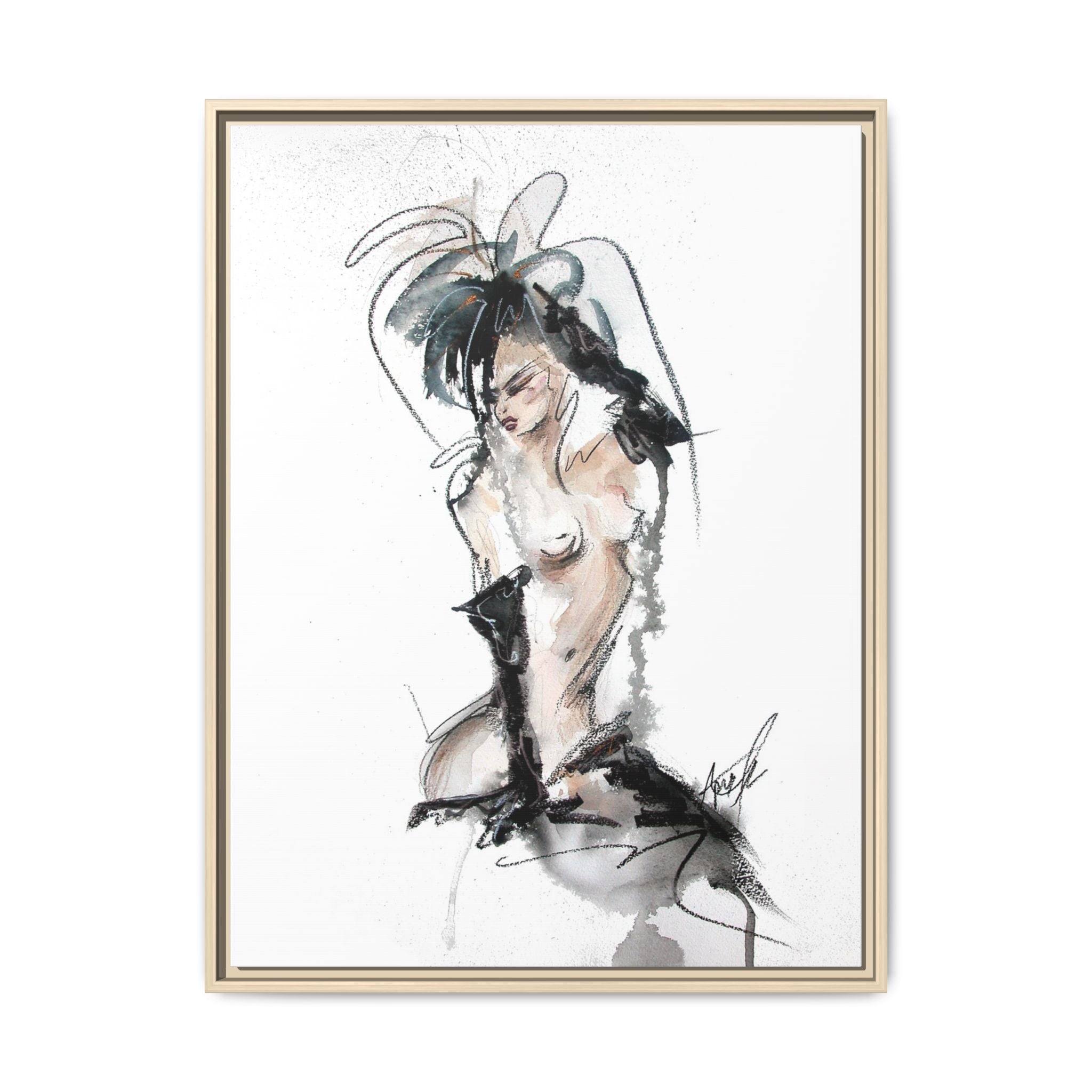 Woman in Black Gloves | Framed Nude Figure Sketch
