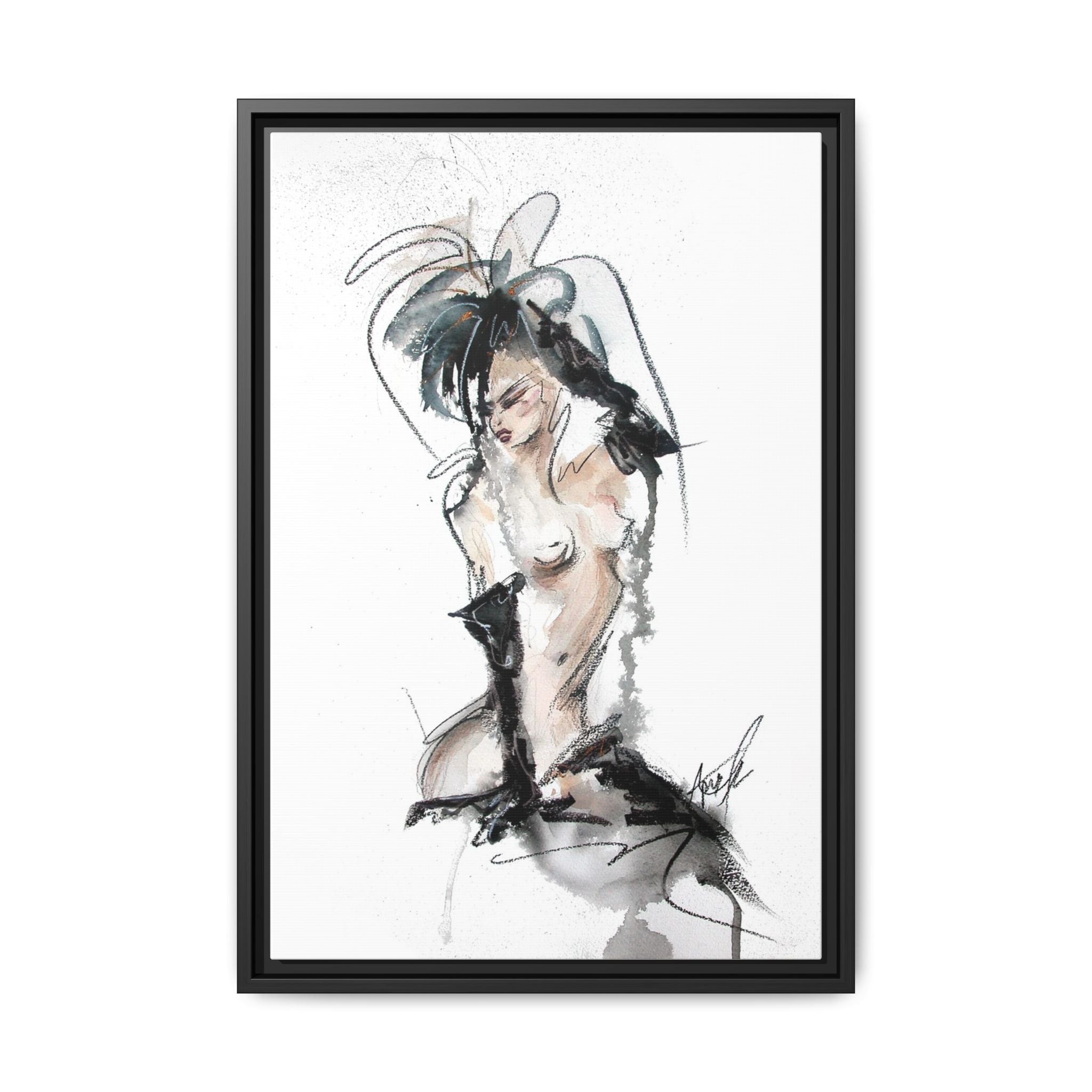 Woman in Black Gloves | Framed Nude Figure Sketch