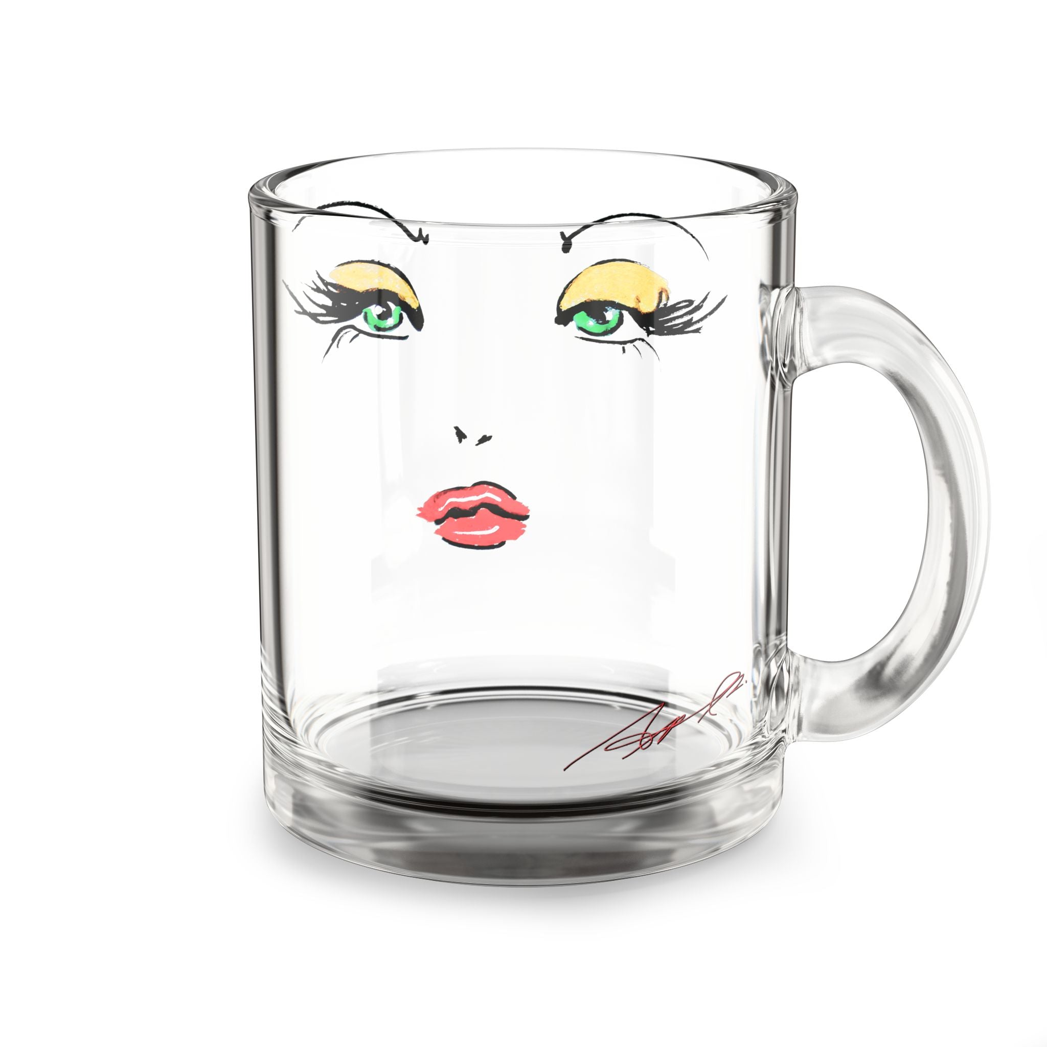 Glam Makeup Face Glass Mug | 10oz Clear Coffee Cup
