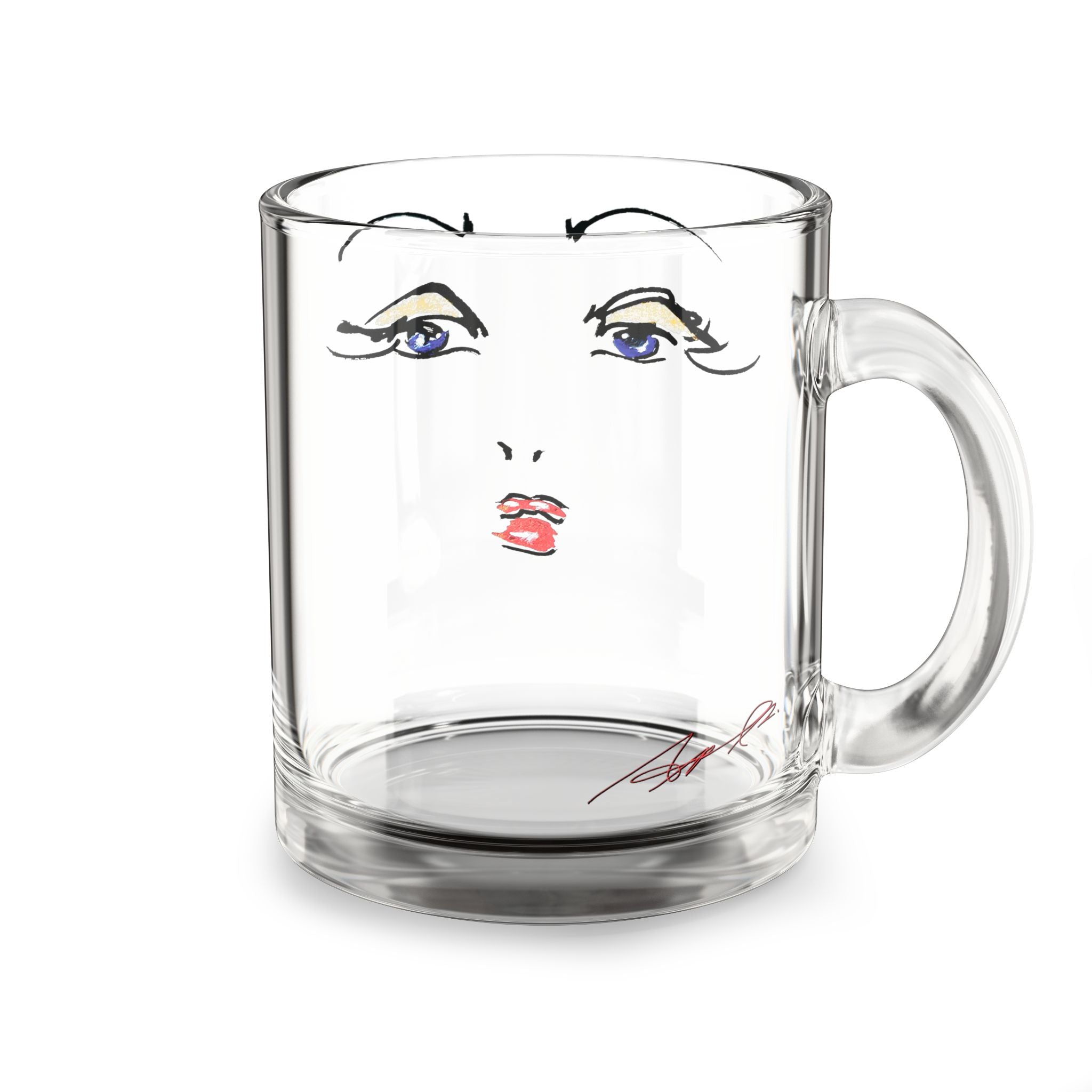Minimalist Face Sketch Glass Mug | 10oz Clear Coffee Cup