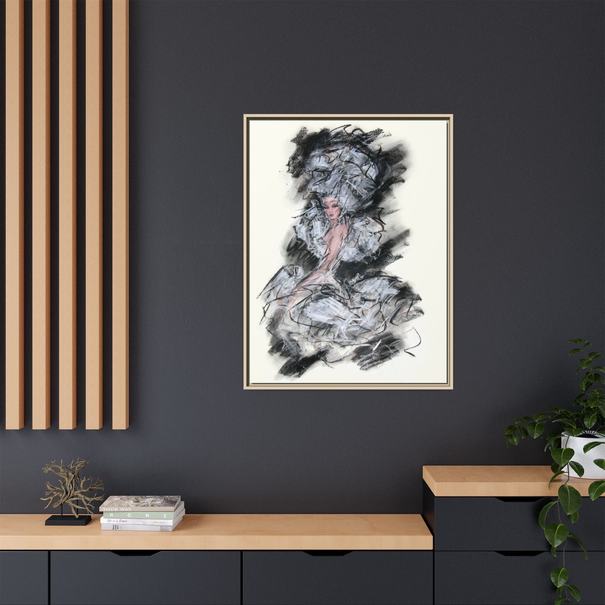Framed Matte Canvas Art - Fashion Sketch Ballerina Illustration