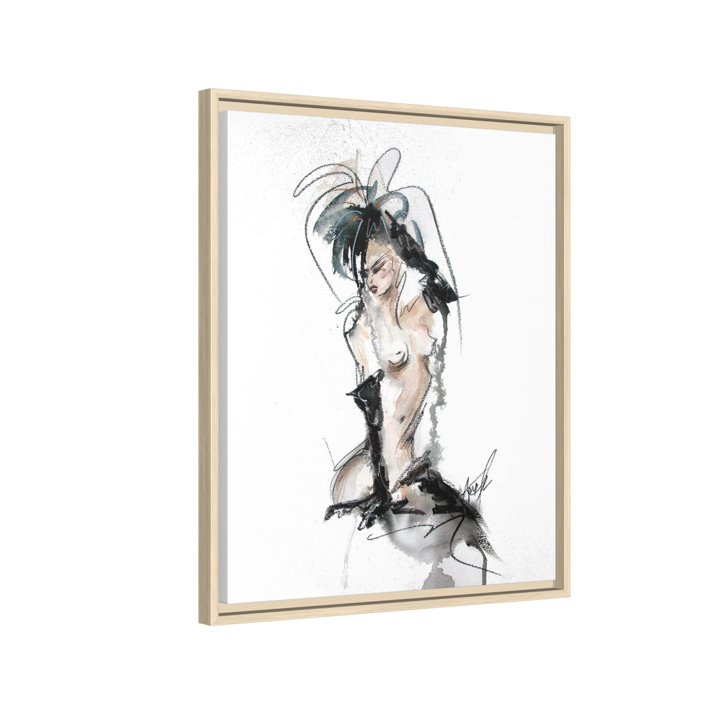 Woman in Black Gloves | Framed Nude Figure Sketch