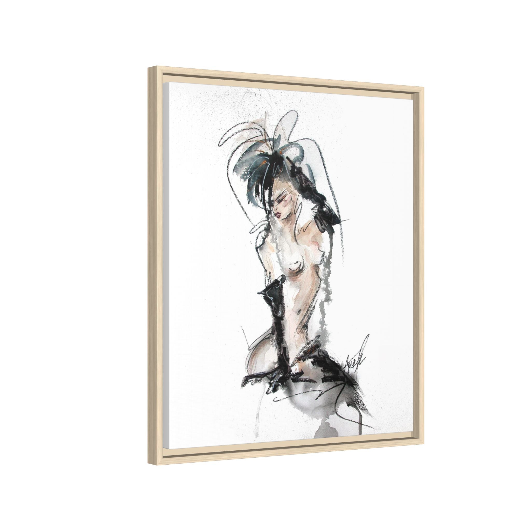 Woman in Black Gloves | Framed Nude Figure Sketch