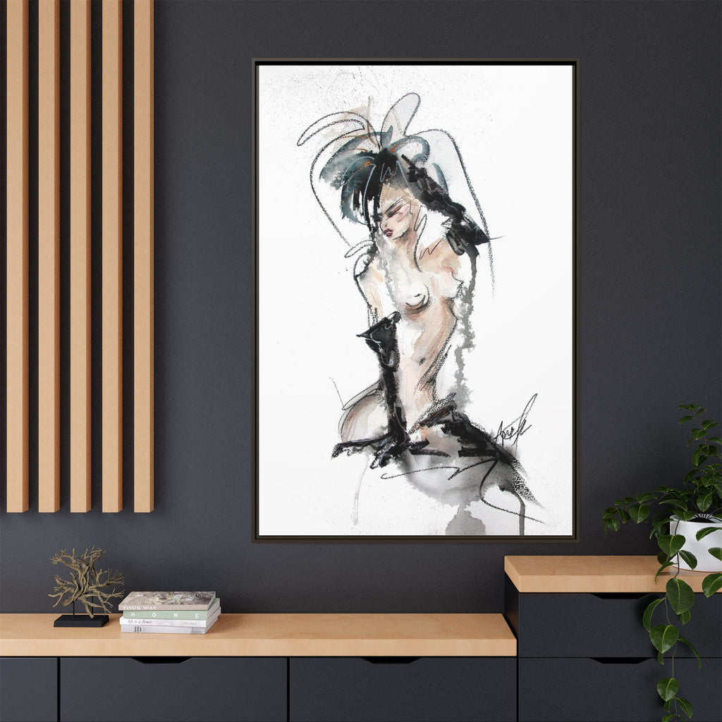 Woman in Black Gloves | Framed Nude Figure Sketch