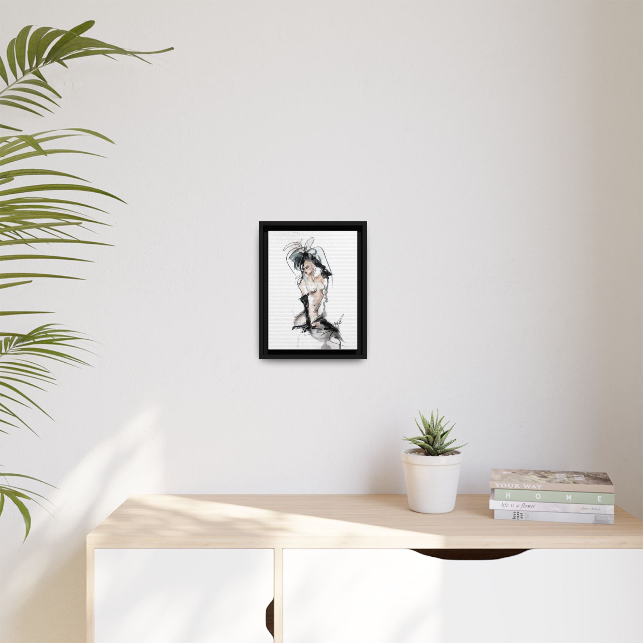 Woman in Black Gloves | Framed Nude Figure Sketch