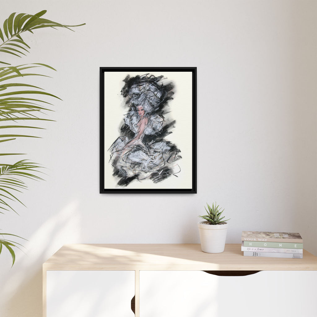 Framed Matte Canvas Art - Fashion Sketch Ballerina Illustration