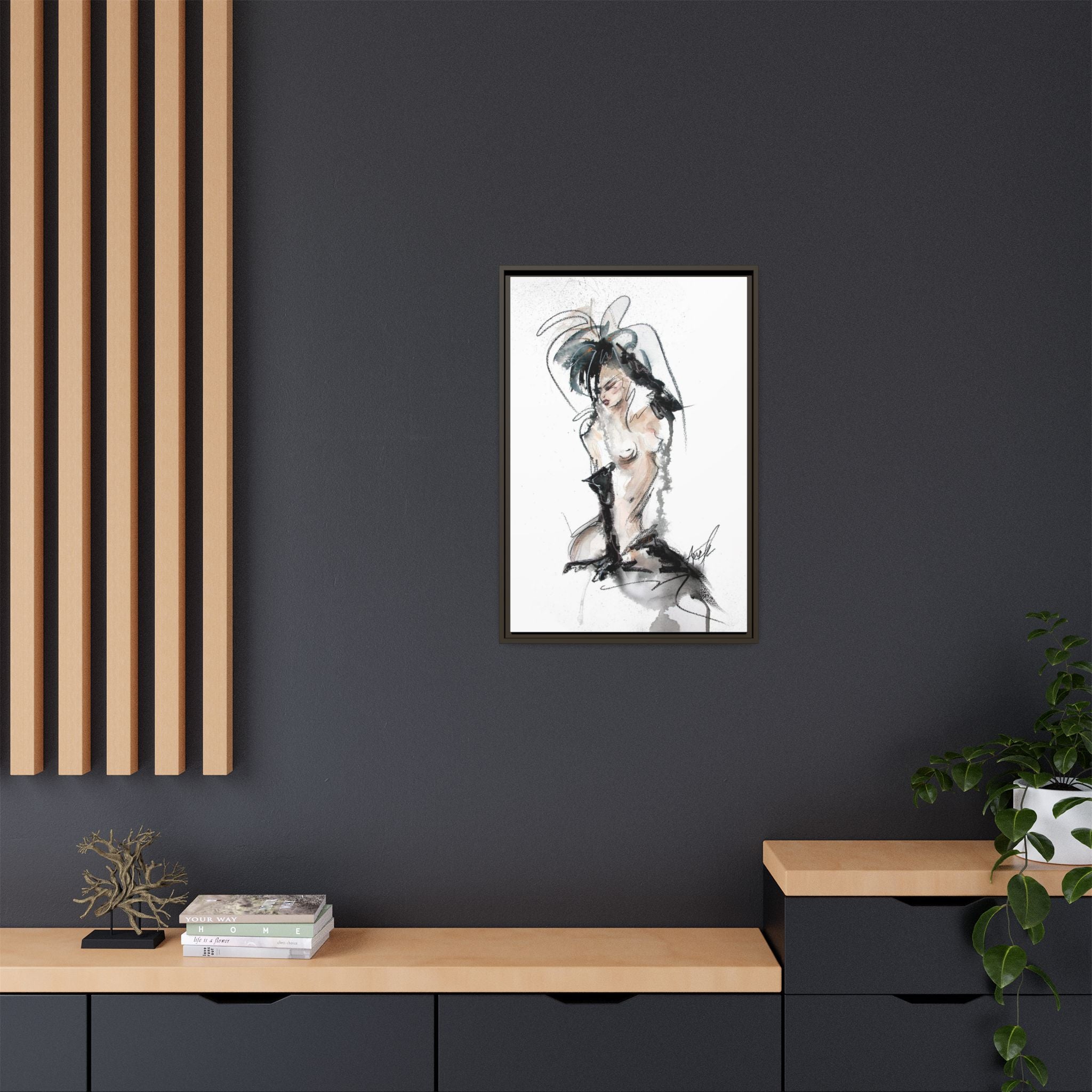 Woman in Black Gloves | Framed Nude Figure Sketch