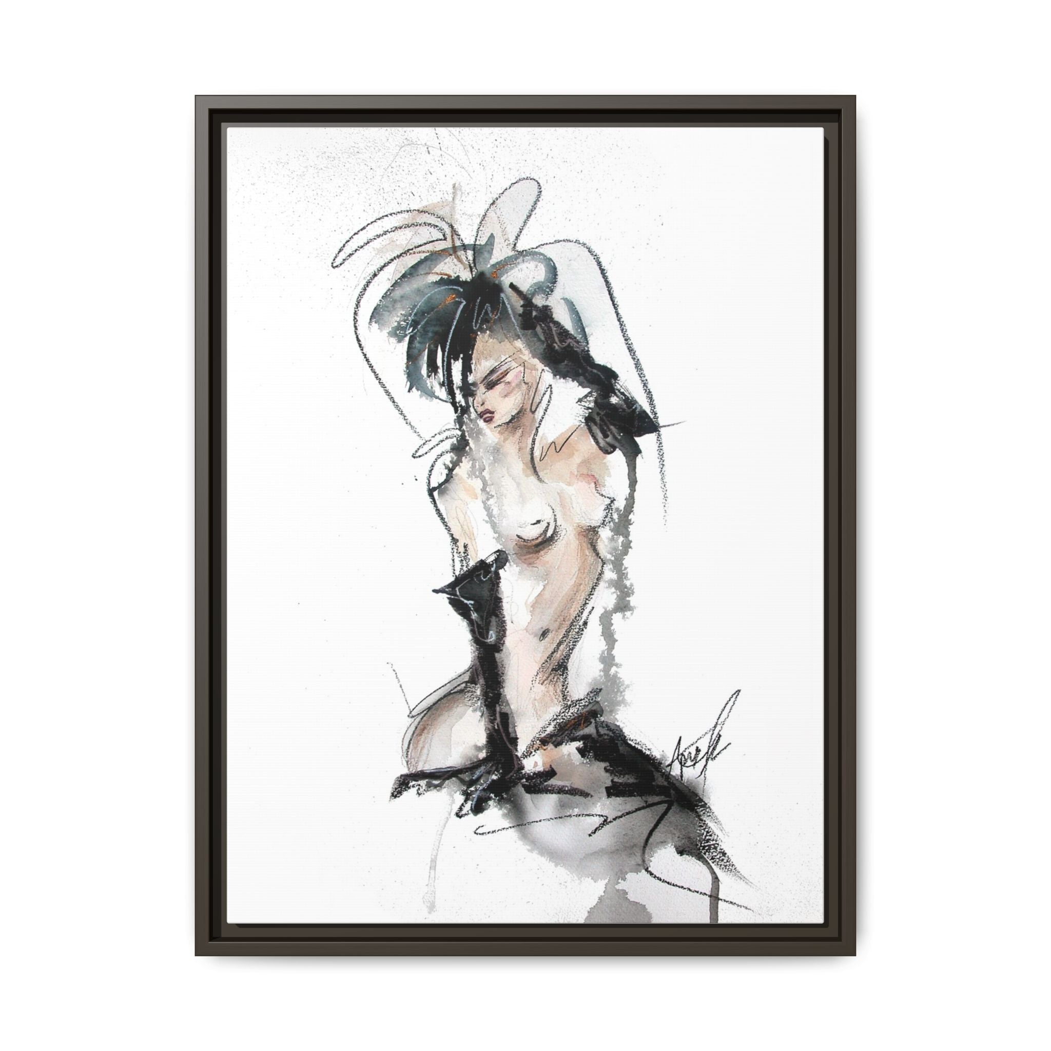 Woman in Black Gloves | Framed Nude Figure Sketch