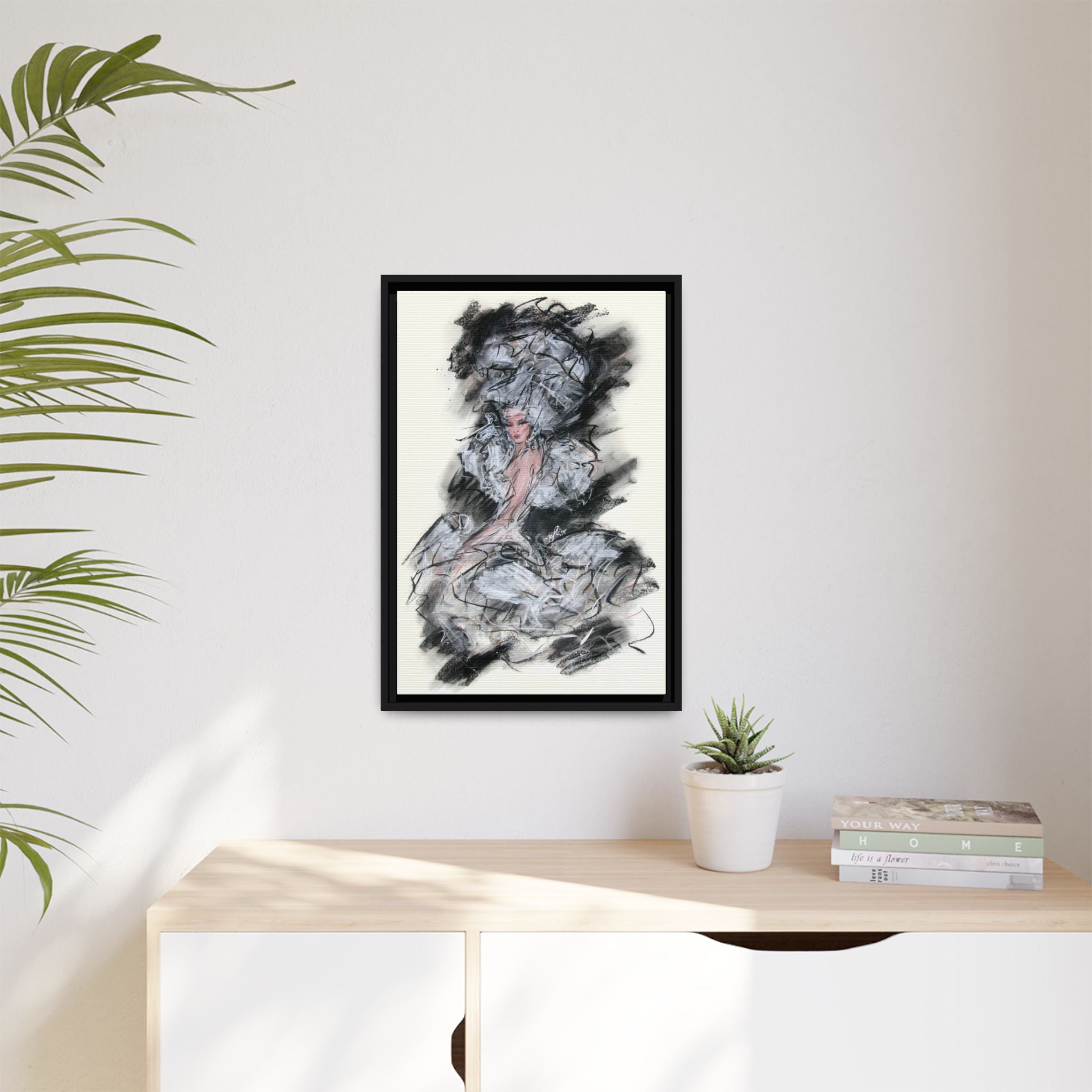 Framed Matte Canvas Art - Fashion Sketch Ballerina Illustration