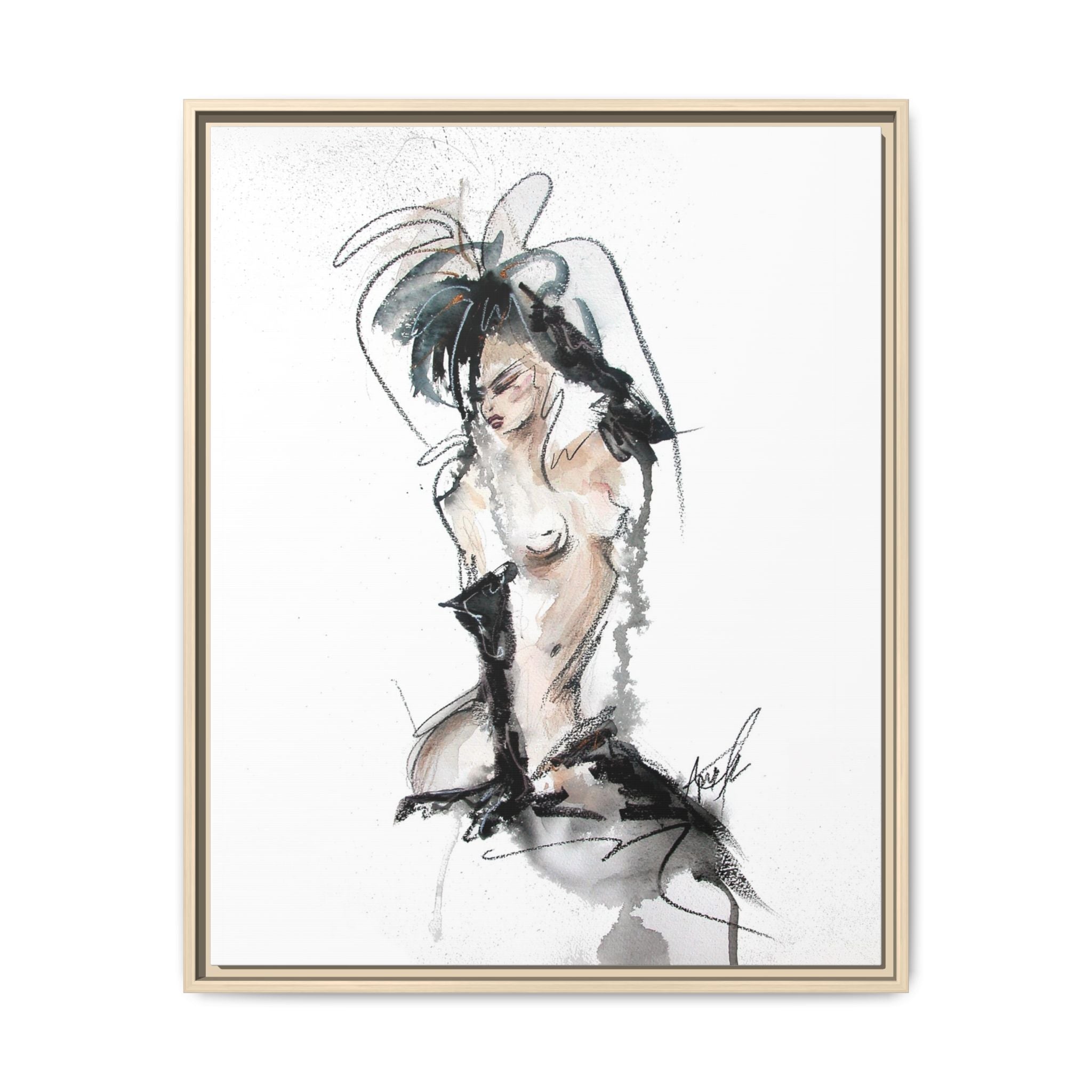 Woman in Black Gloves | Framed Nude Figure Sketch