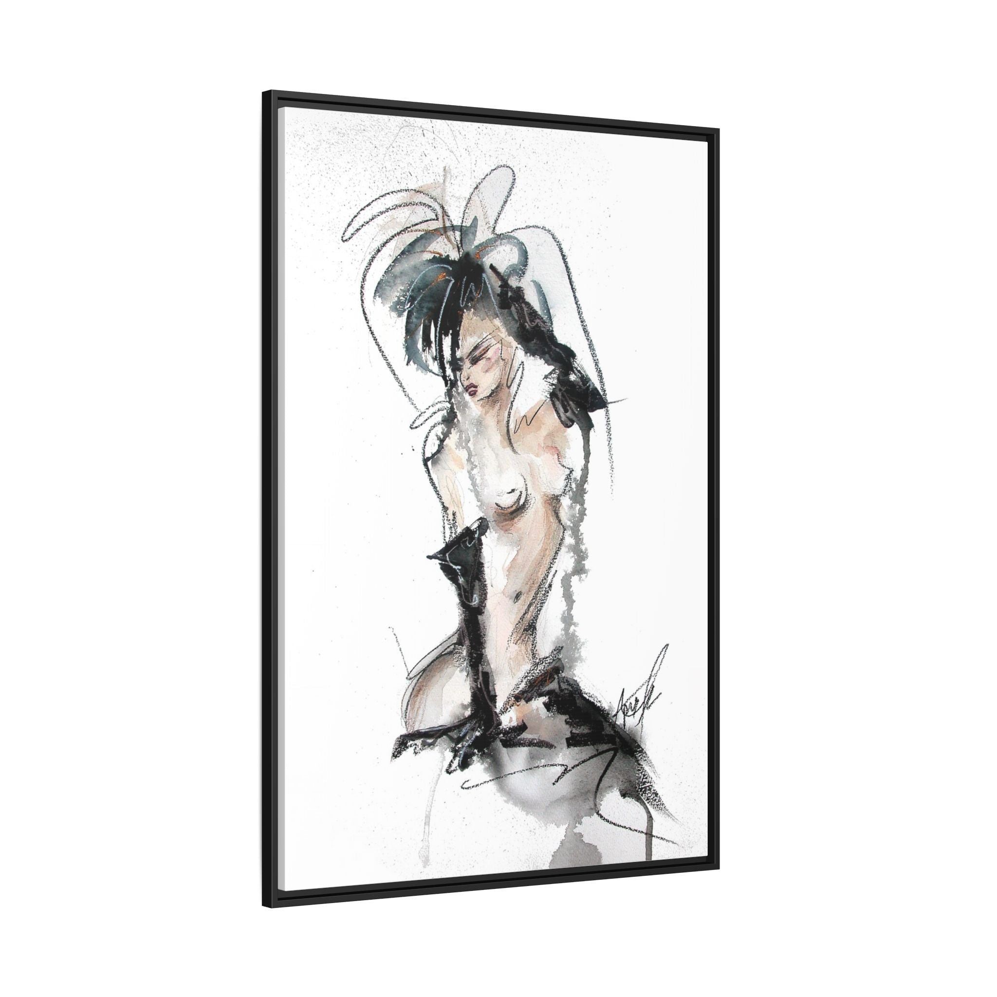 Woman in Black Gloves | Framed Nude Figure Sketch