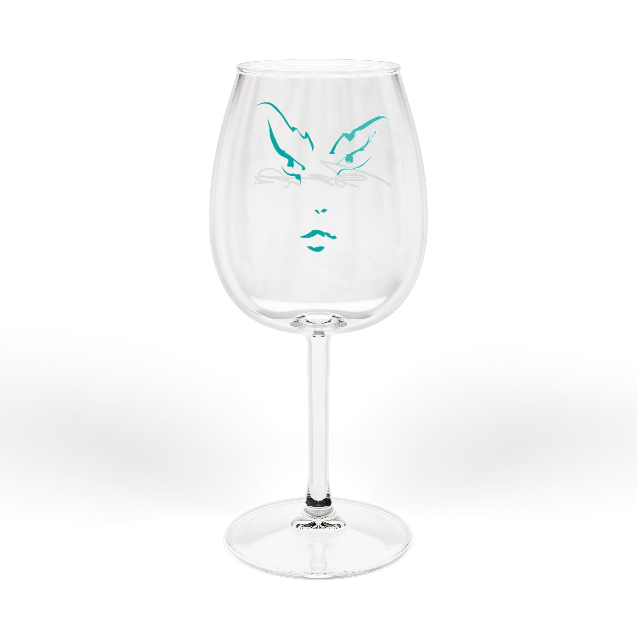 12oz Wine Glass with Minimalist Mermaid Face Illustration — Coastal, Relaxing Drinkware