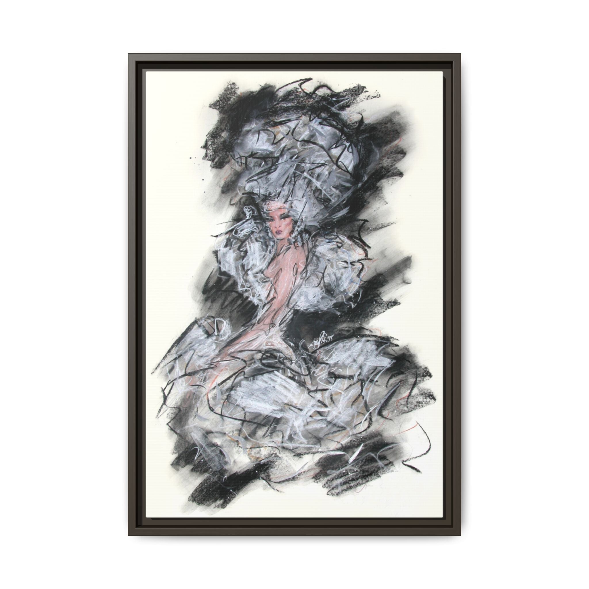 Framed Matte Canvas Art - Fashion Sketch Ballerina Illustration