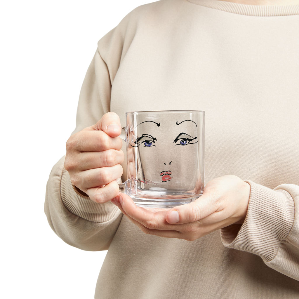 Minimalist Face Sketch Glass Mug | 10oz Clear Coffee Cup