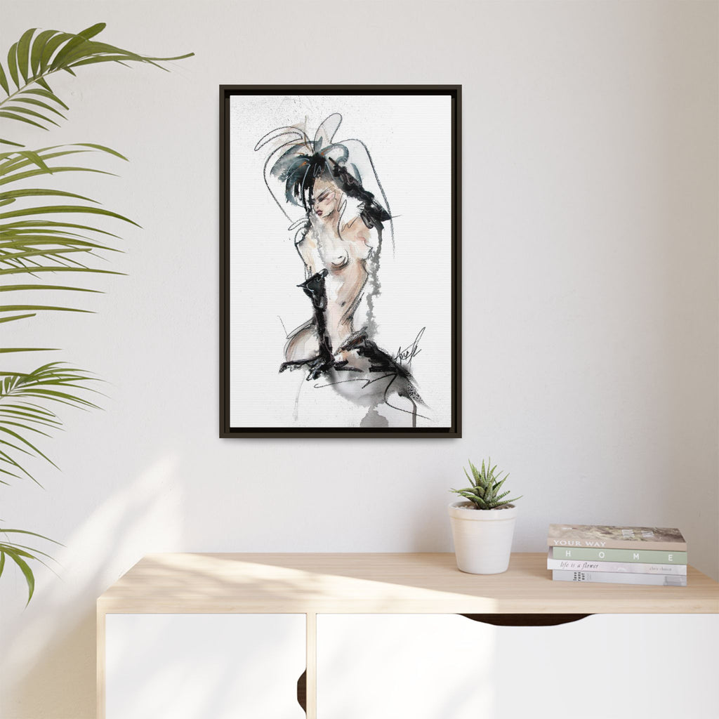 Woman in Black Gloves | Framed Nude Figure Sketch